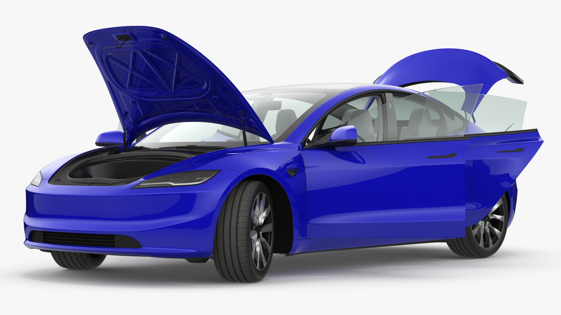 3D Modern Electric Sedan Blue Rigged model