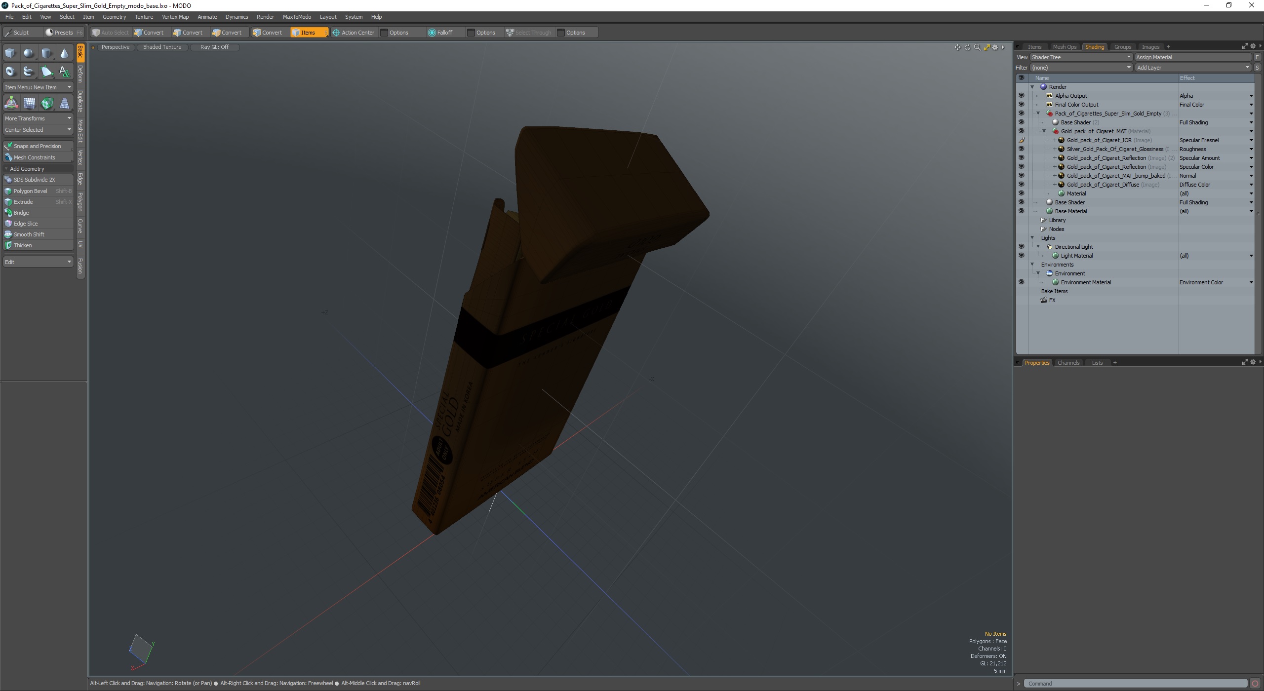 3D model Pack of Cigarettes Super Slim Gold Empty