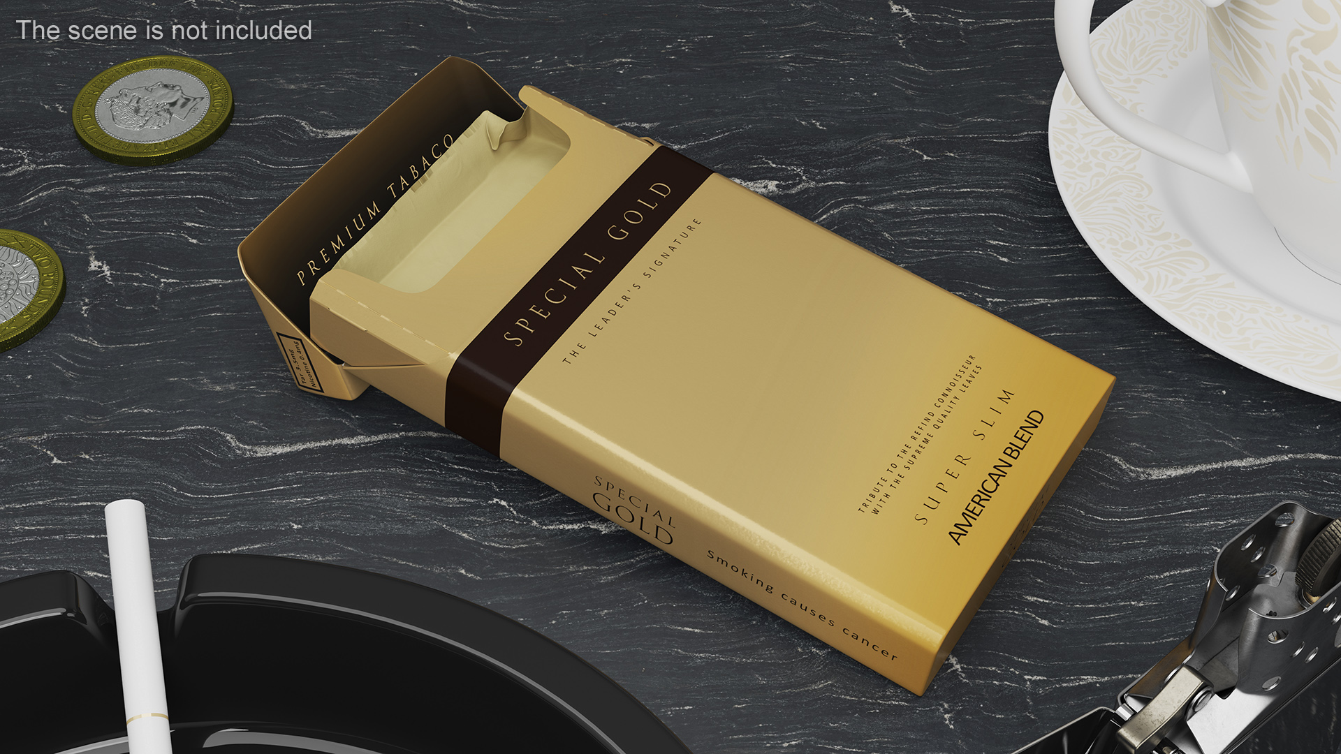 3D model Pack of Cigarettes Super Slim Gold Empty