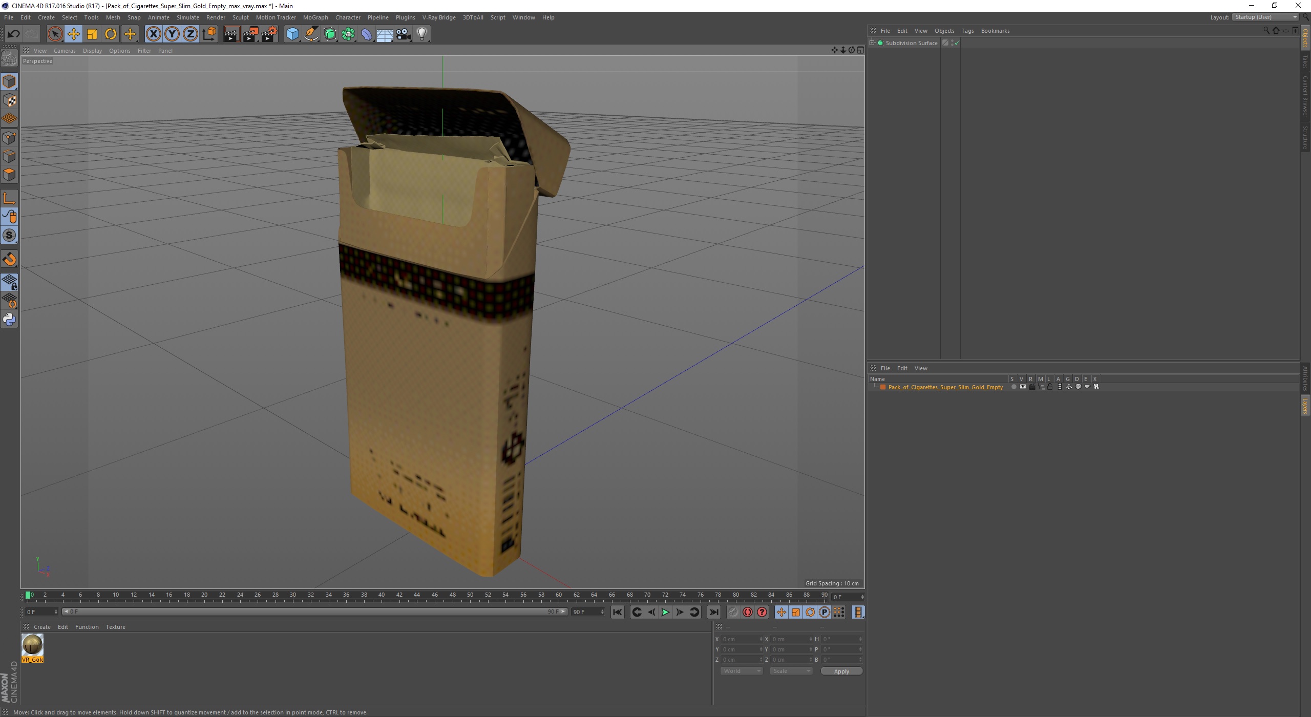 3D model Pack of Cigarettes Super Slim Gold Empty