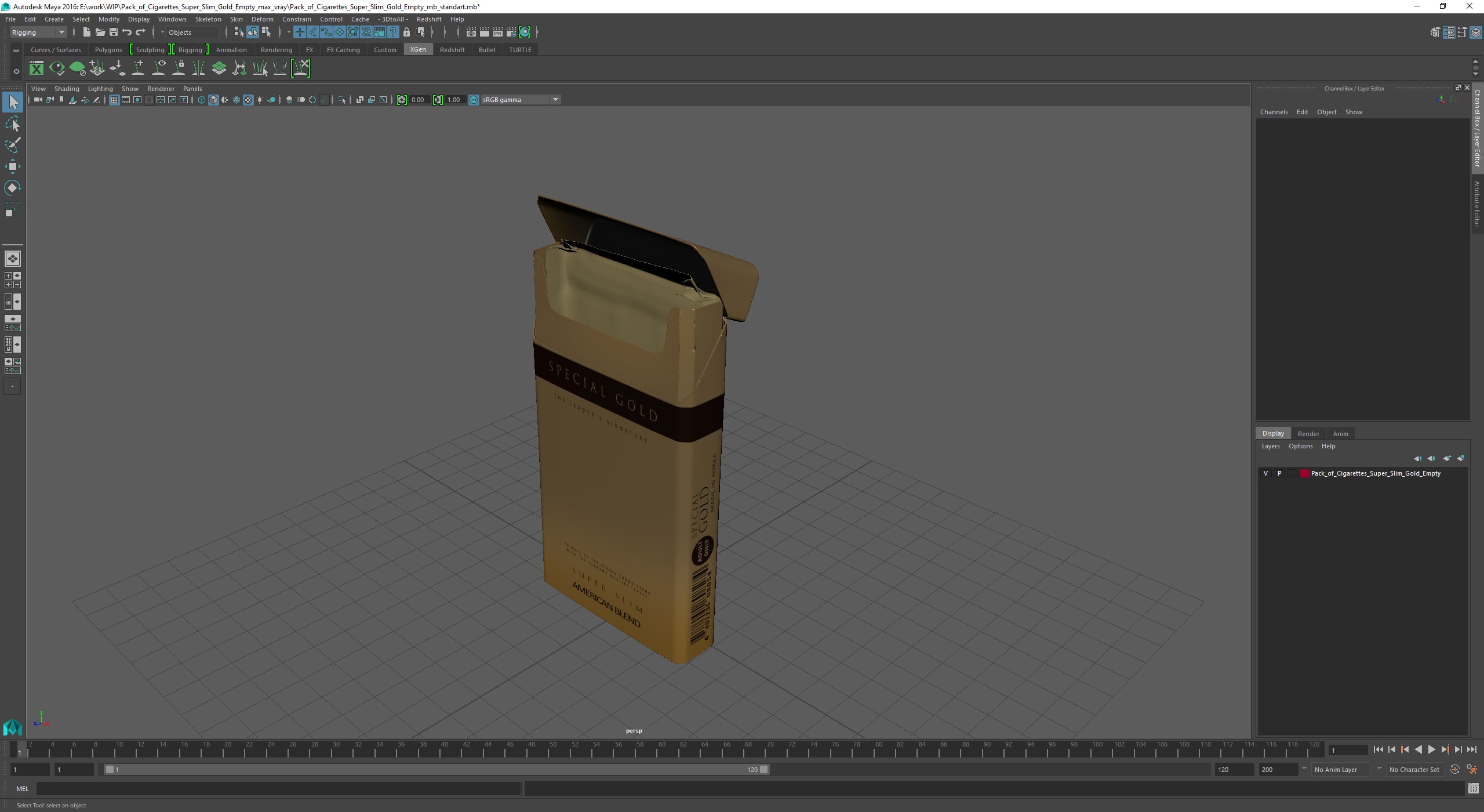 3D model Pack of Cigarettes Super Slim Gold Empty