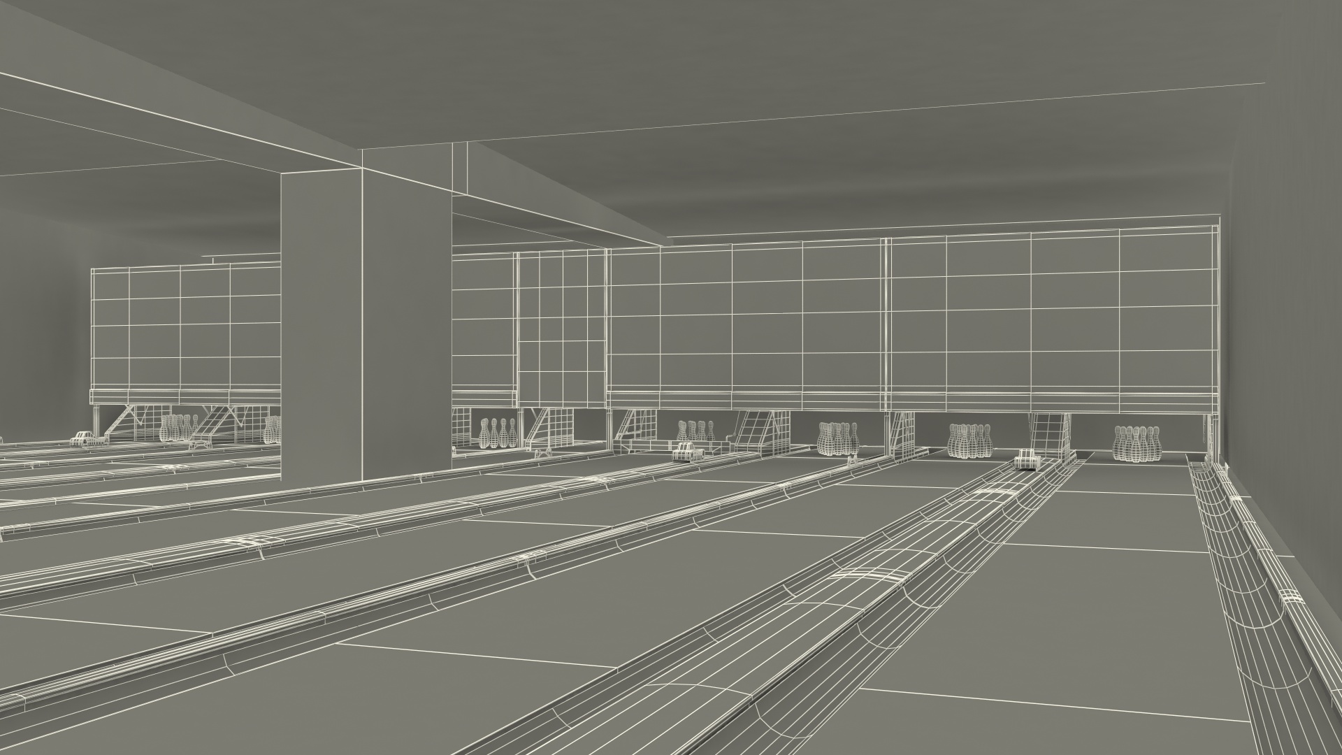 3D Bowling Center Interior with Furniture model