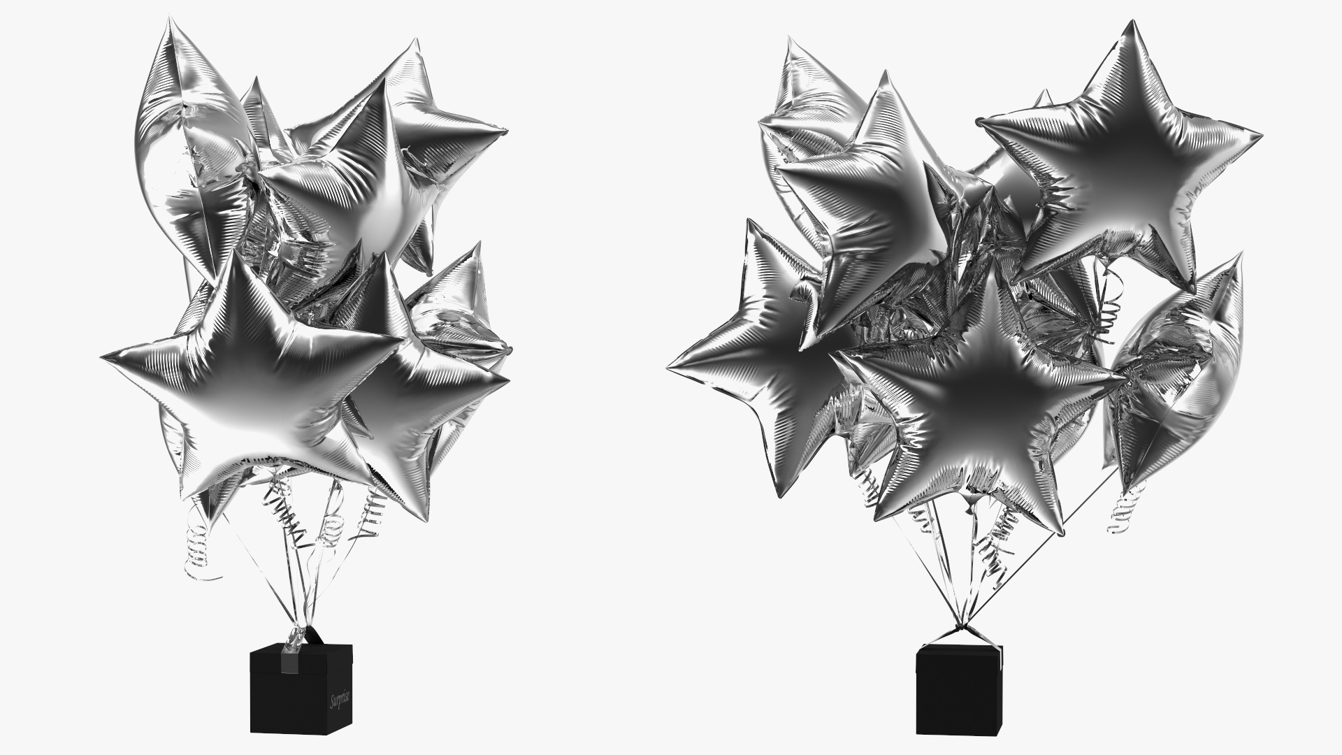3D Silver Star Balloon Bouquet with Gift Box