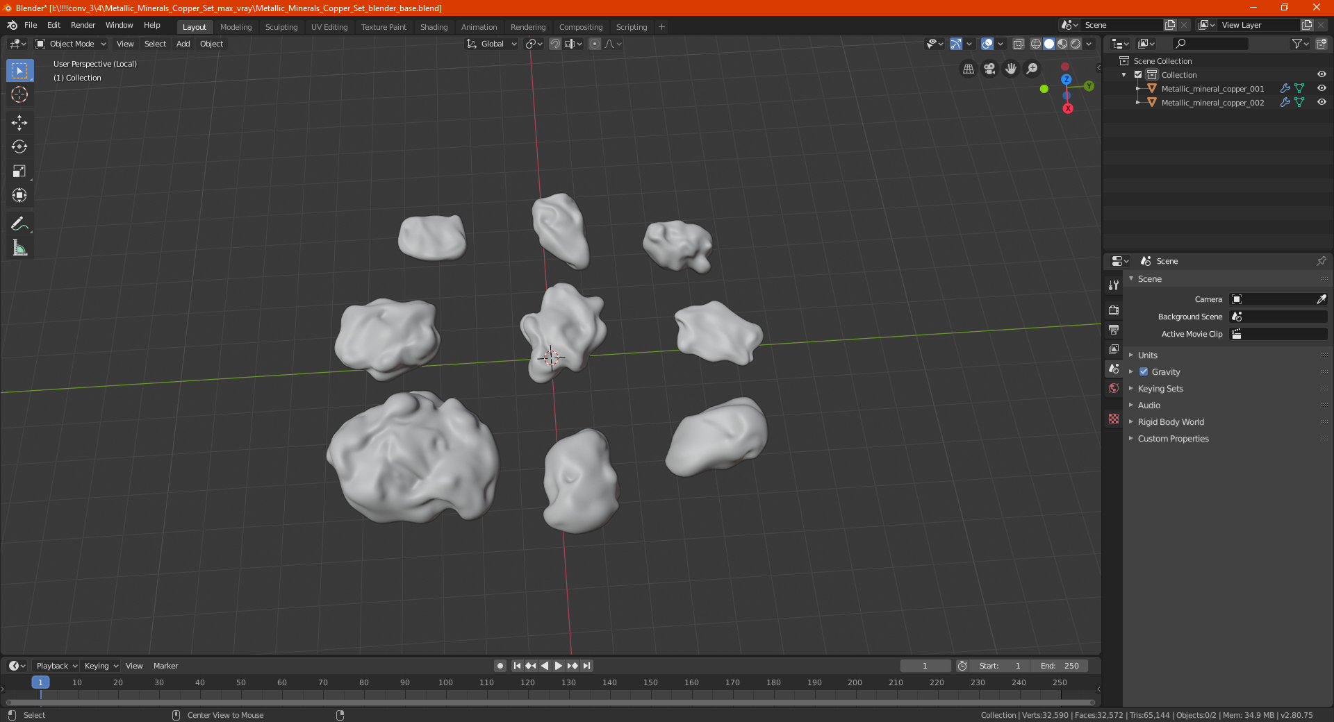 3D Metallic Minerals Silver Set model