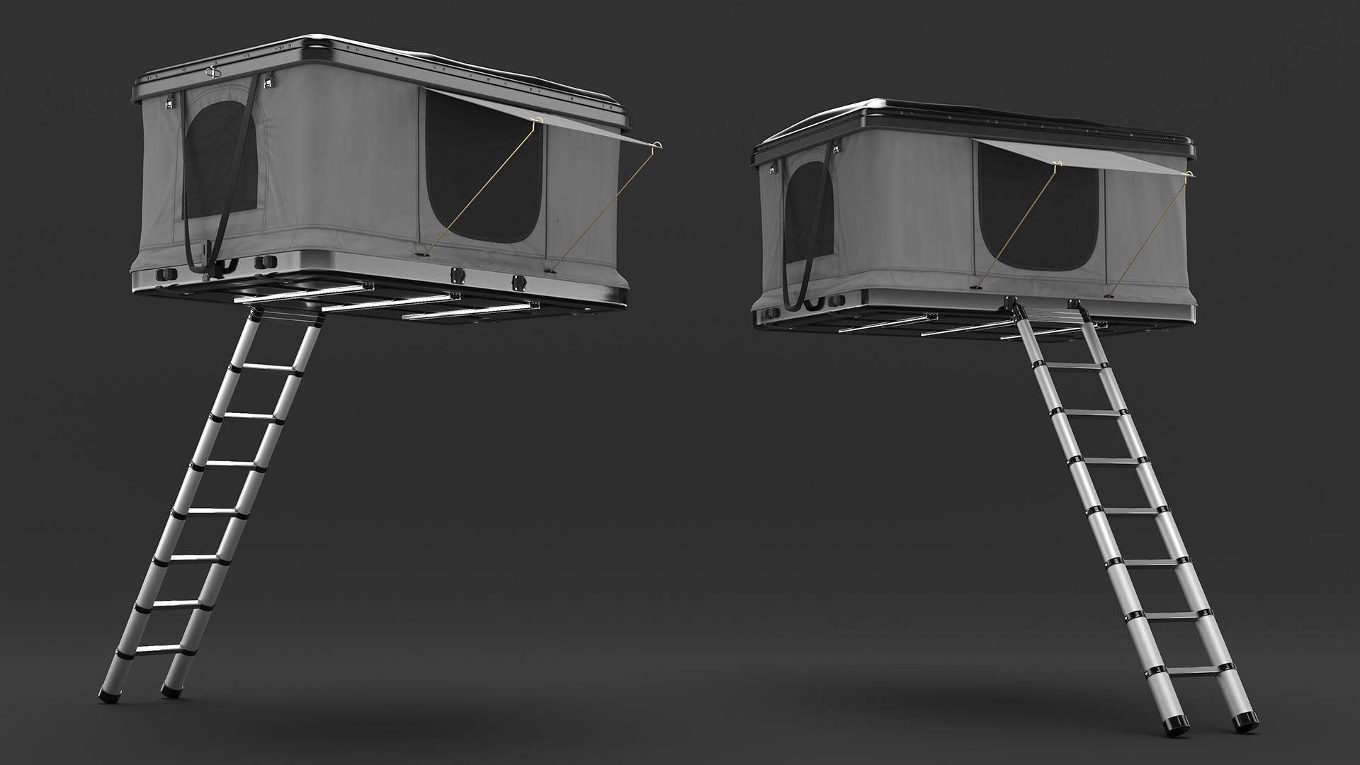 3D model Rooftop Car Tent Grey Unfolded