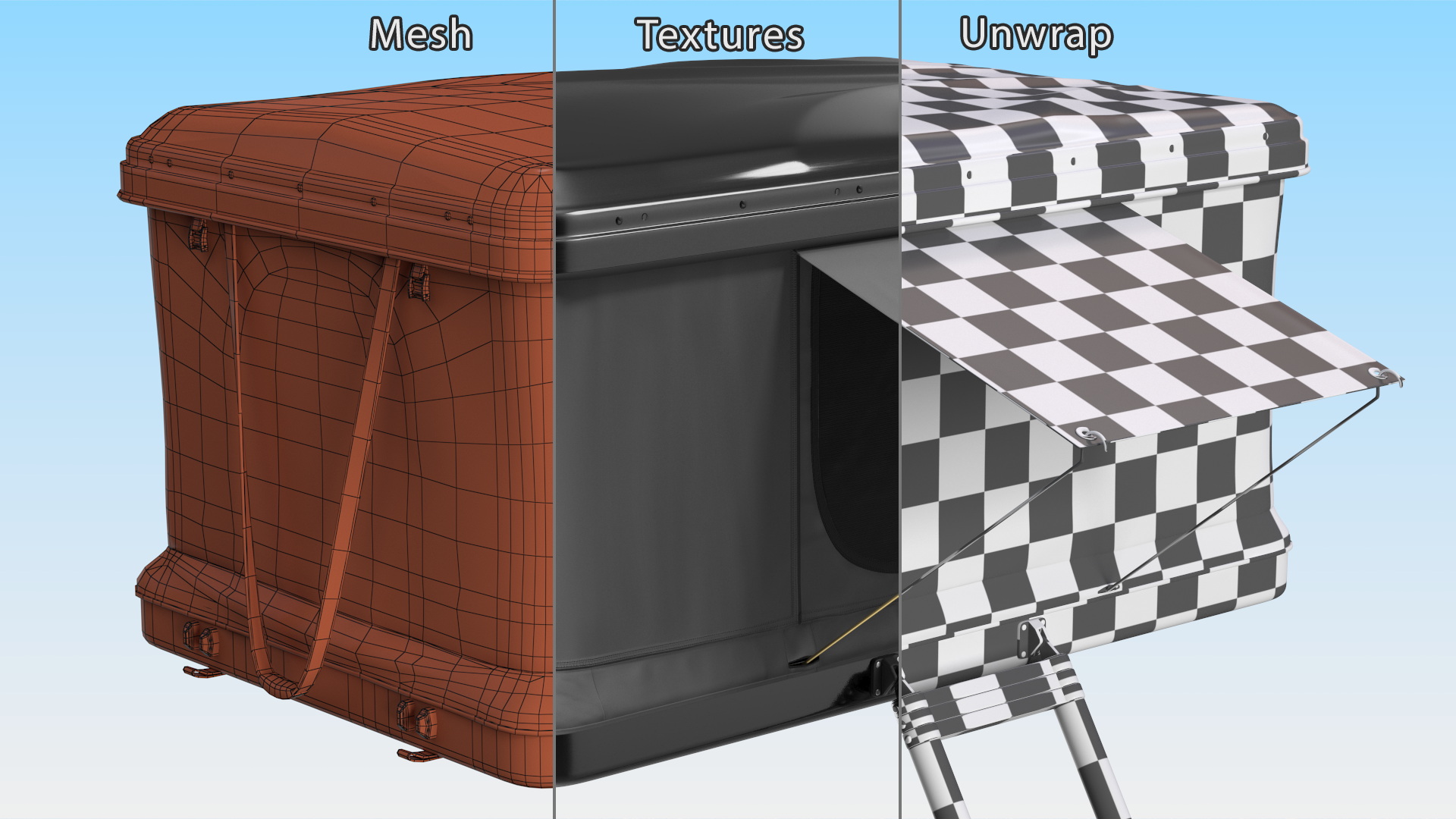 3D model Rooftop Car Tent Grey Unfolded
