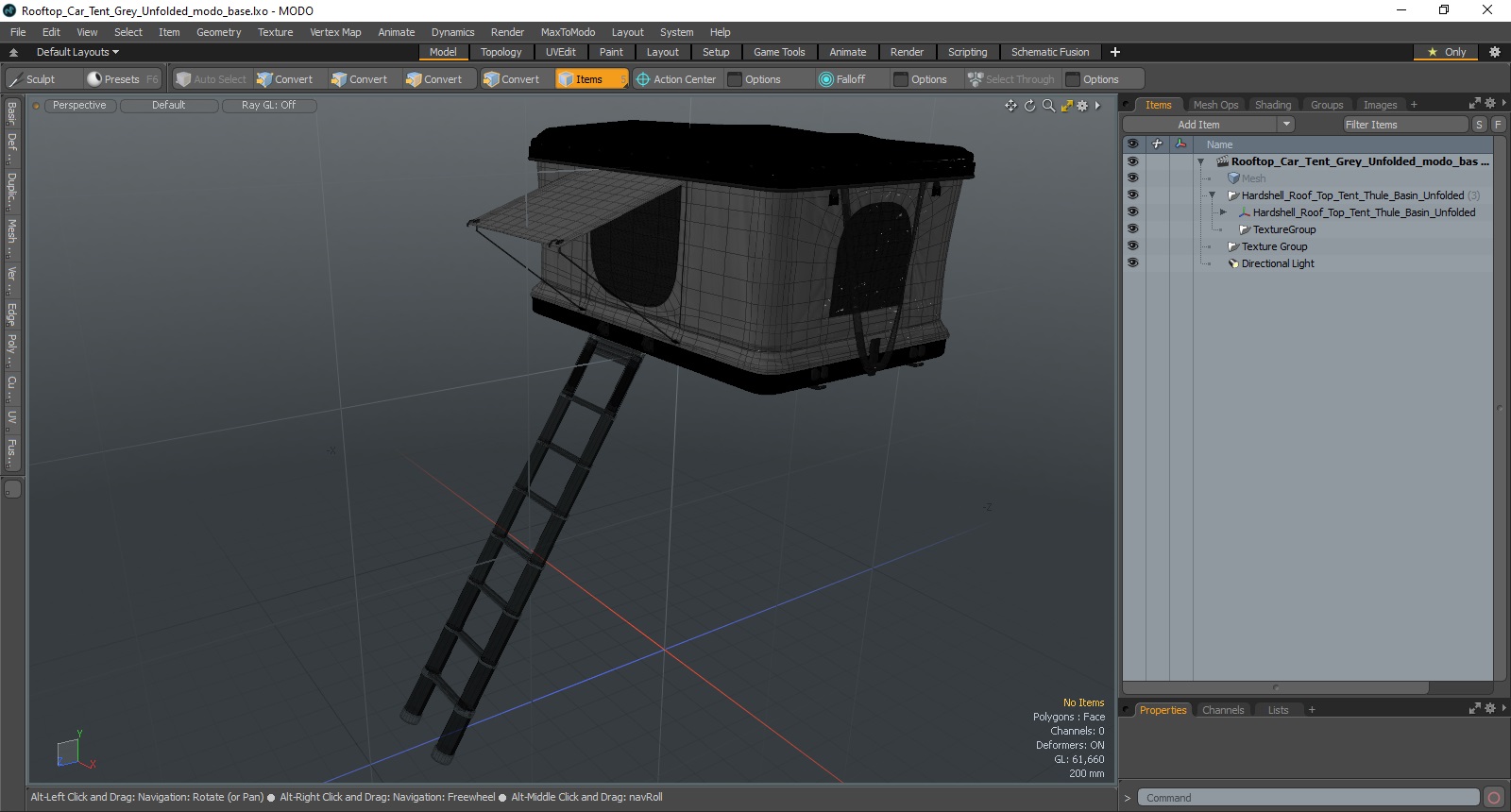 3D model Rooftop Car Tent Grey Unfolded