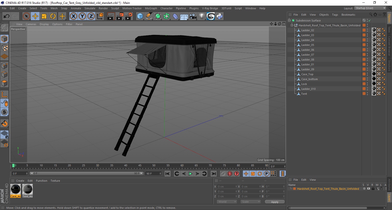 3D model Rooftop Car Tent Grey Unfolded