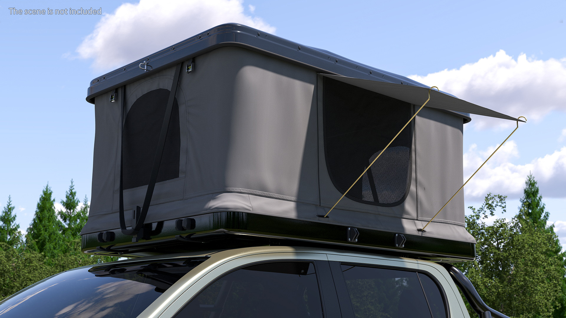 3D model Rooftop Car Tent Grey Unfolded