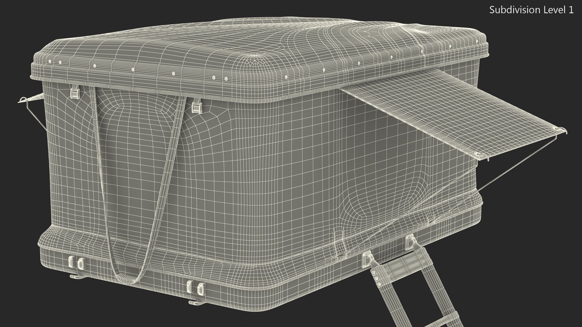 3D model Rooftop Car Tent Grey Unfolded