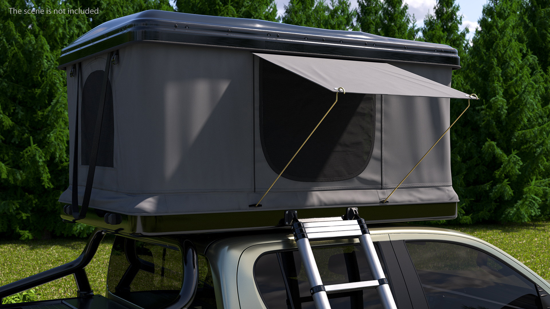 3D model Rooftop Car Tent Grey Unfolded