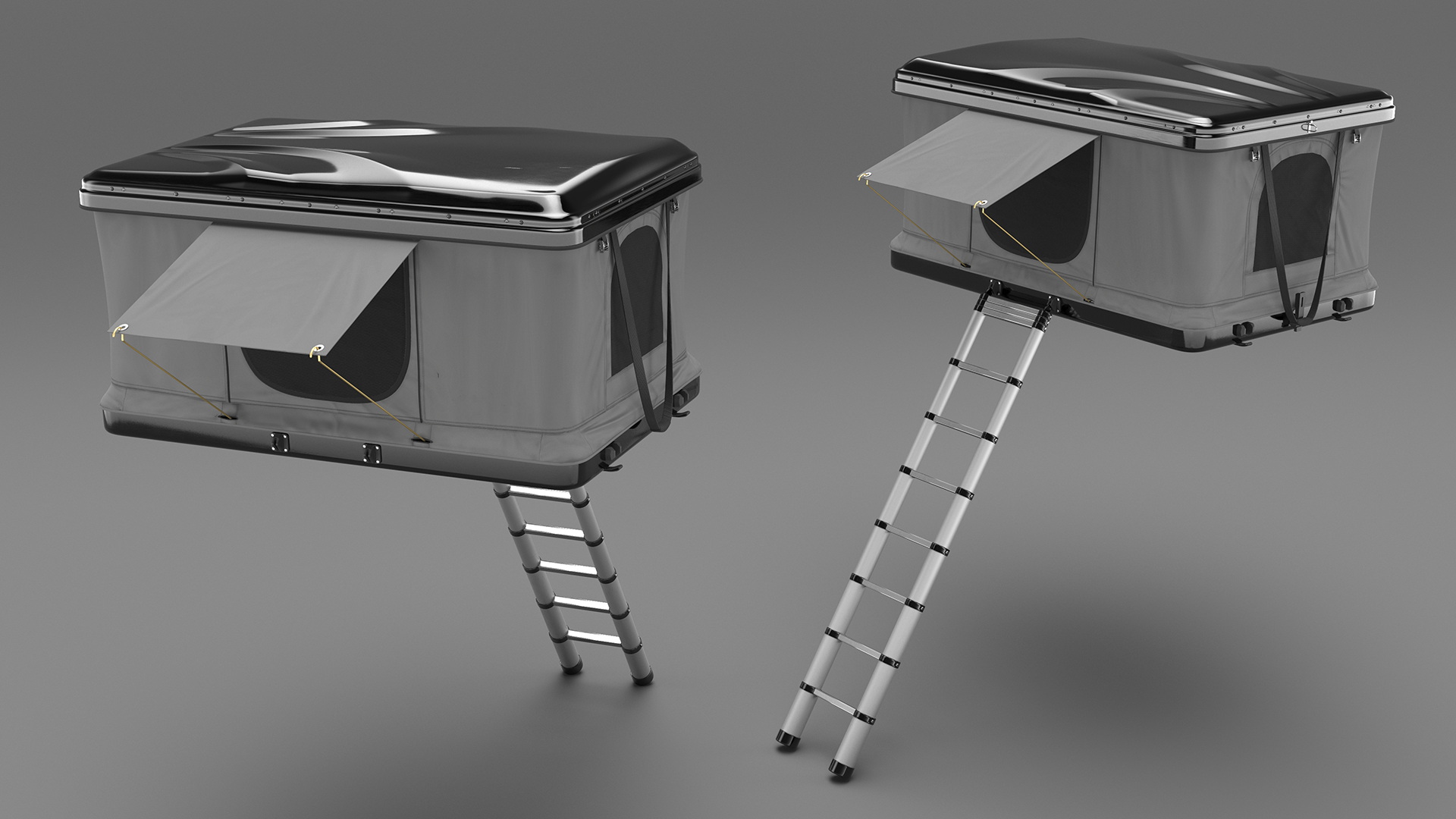 3D model Rooftop Car Tent Grey Unfolded