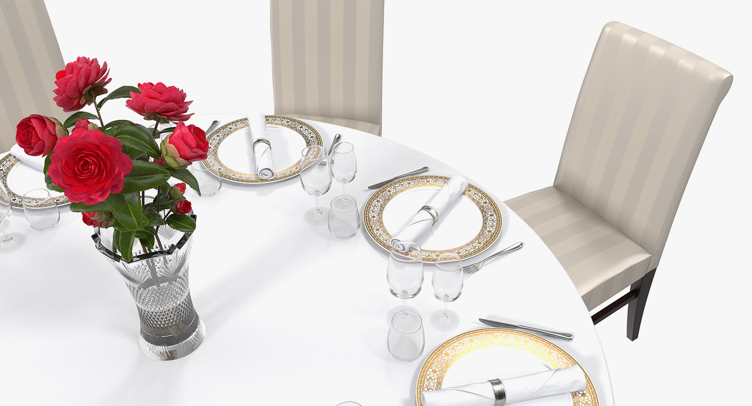 3D Round Restaurant Table Served With 8 Chairs model