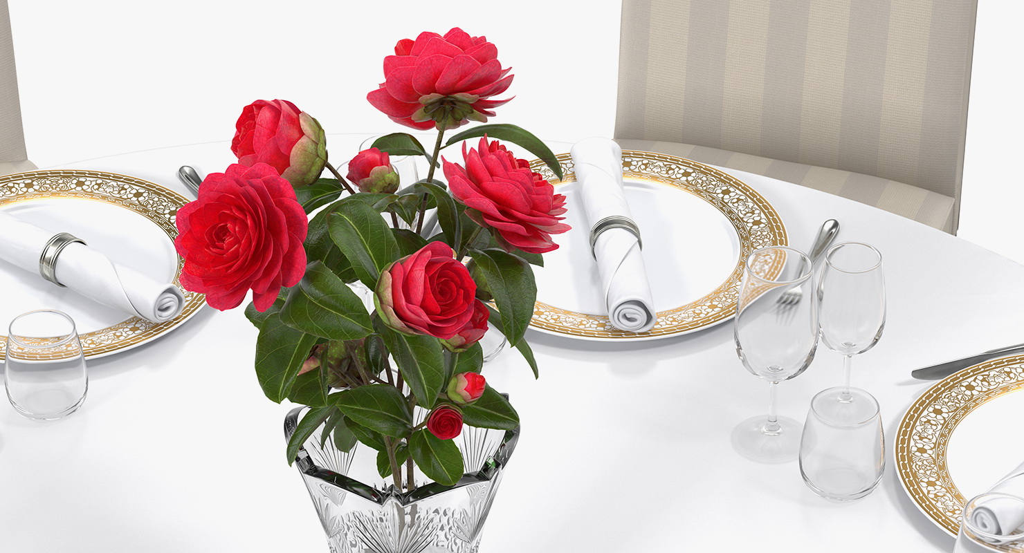 3D Round Restaurant Table Served With 8 Chairs model