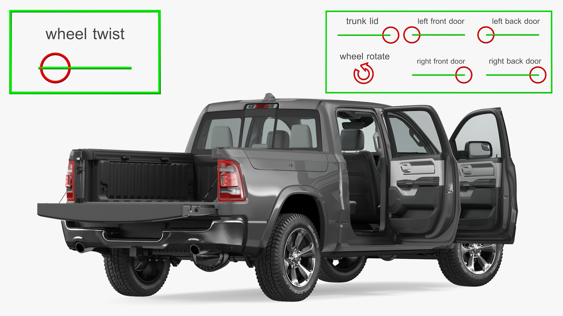 Pickup Truck Dodge RAM 1500 2020 Rigged 3D model