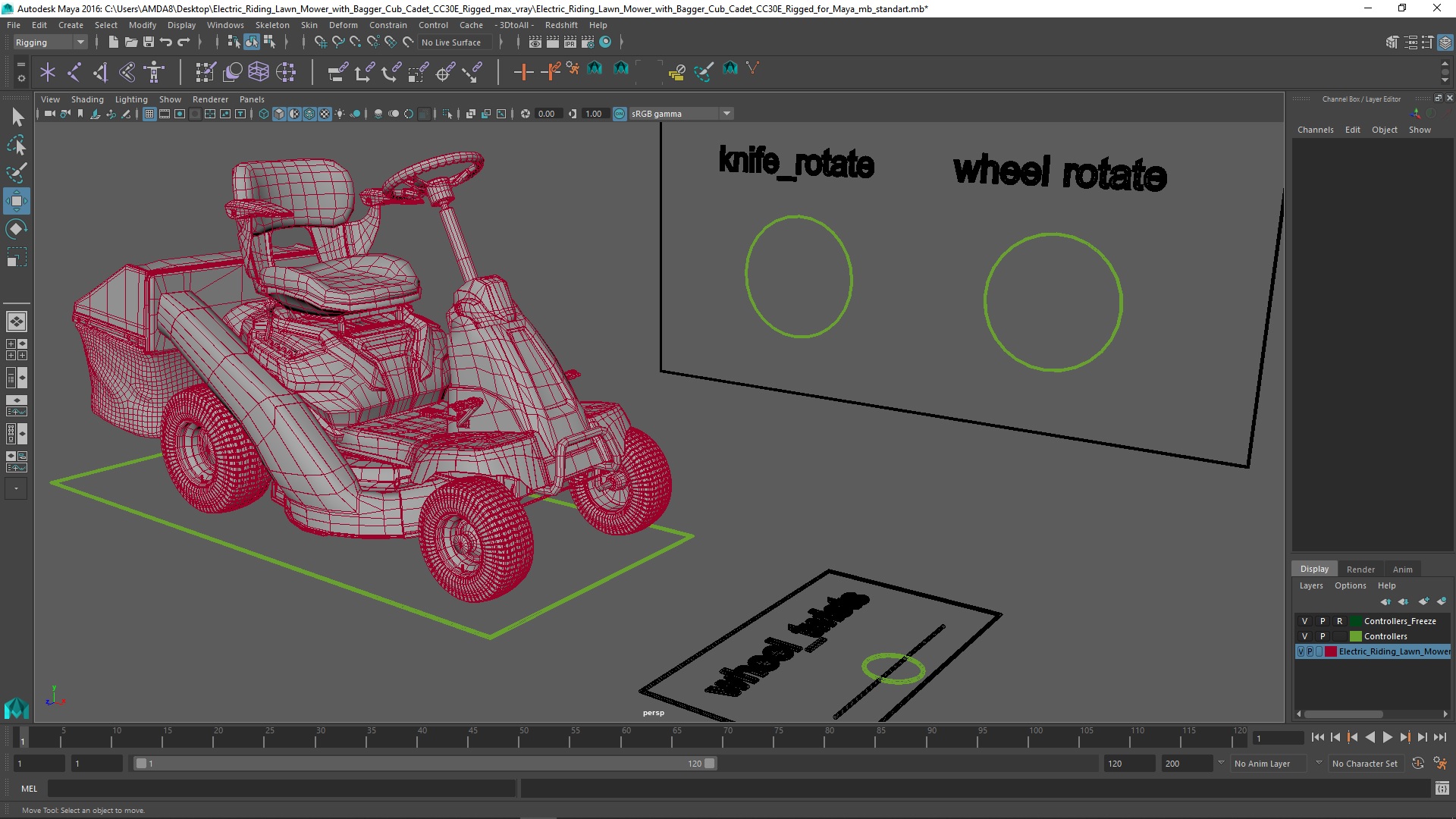 3D model Electric Riding Lawn Mower with Bagger Cub Cadet CC30E Rigged for Maya