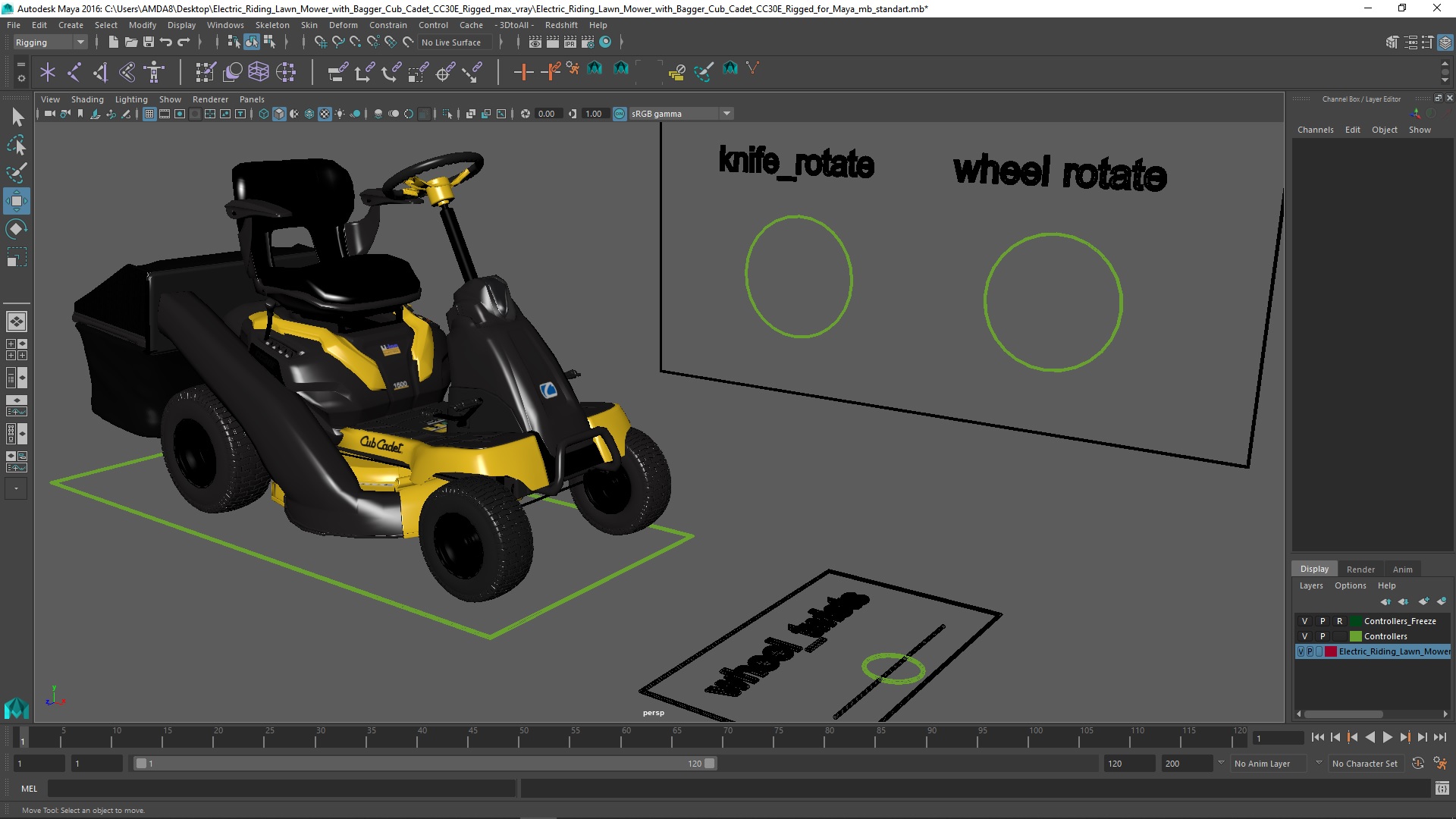 3D model Electric Riding Lawn Mower with Bagger Cub Cadet CC30E Rigged for Maya