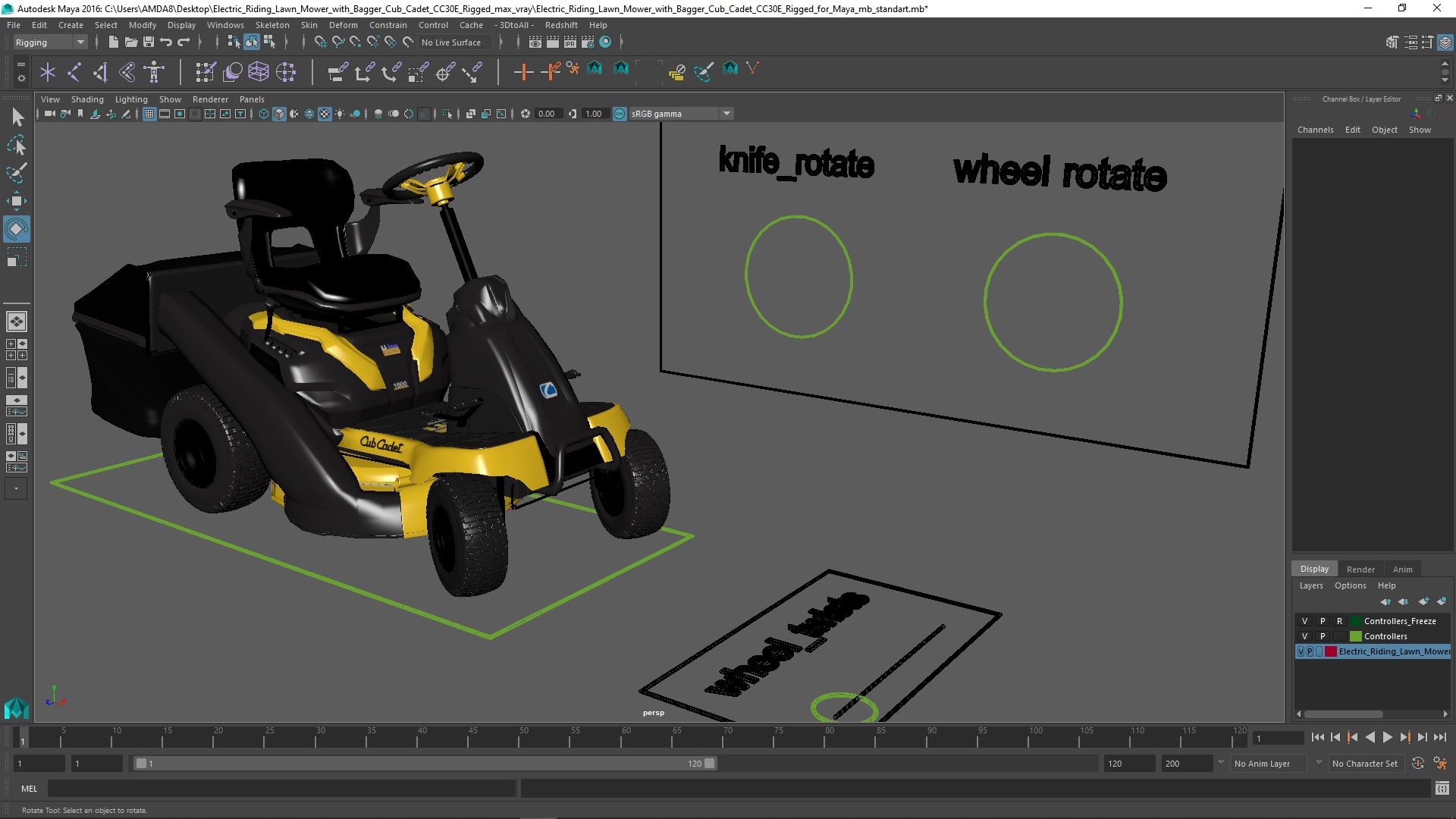 3D model Electric Riding Lawn Mower with Bagger Cub Cadet CC30E Rigged for Maya