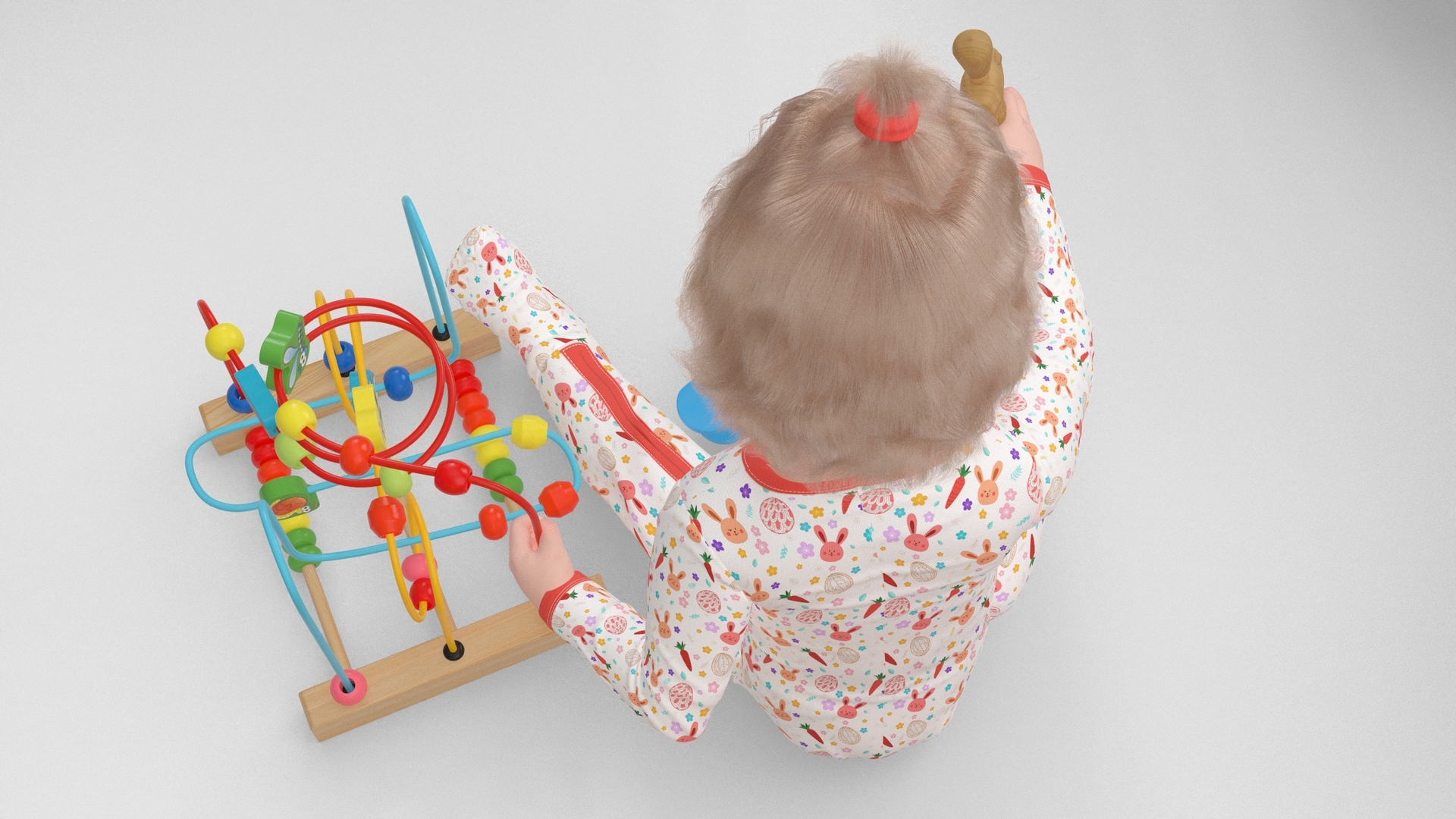 Toddler Girl in Playpen with Toys Fur 3D