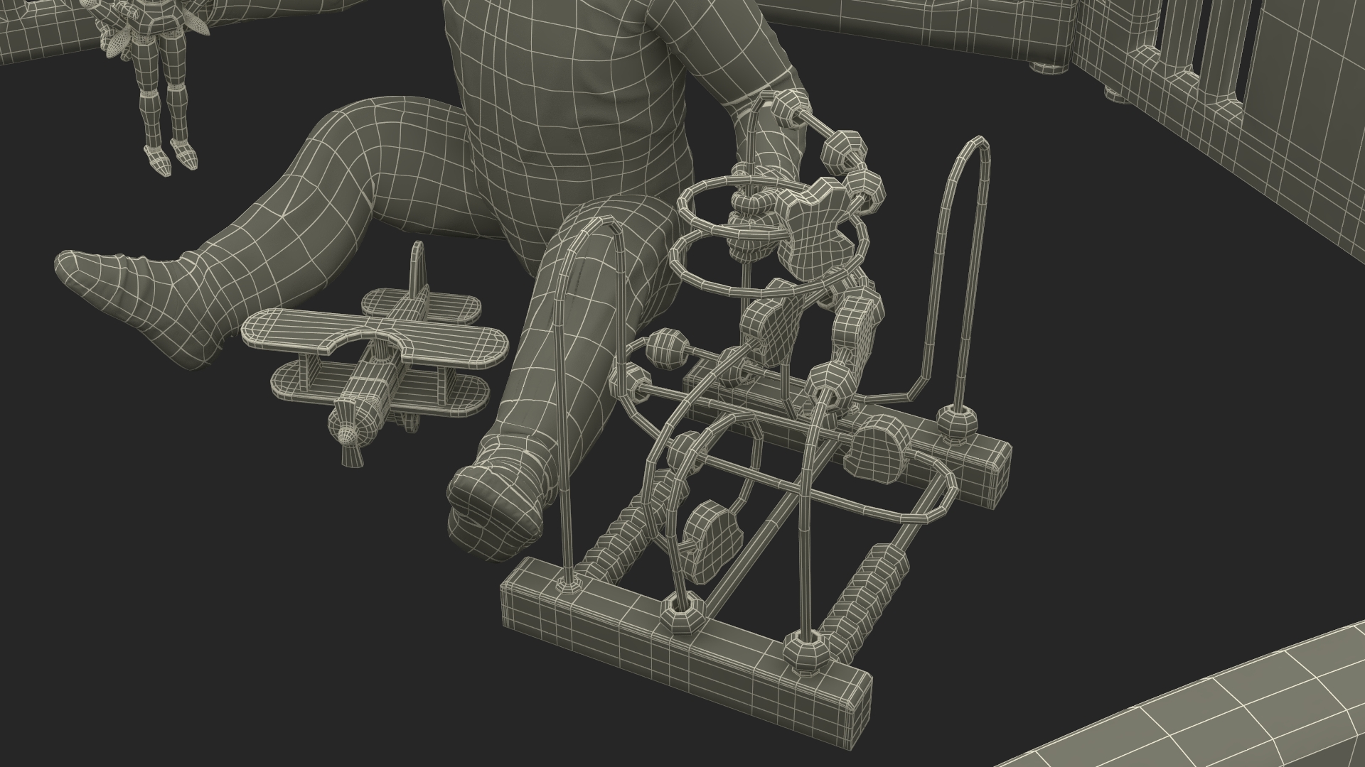 Toddler Girl in Playpen with Toys Fur 3D