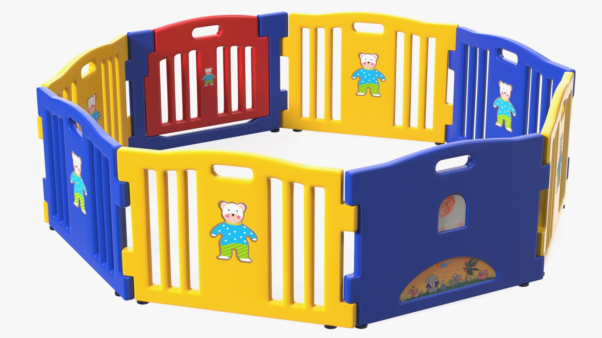 Toddler Girl in Playpen with Toys Fur 3D