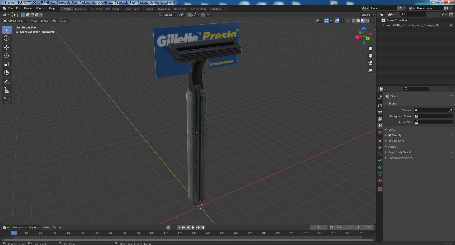 3D Gillette Disposable Razor Package model