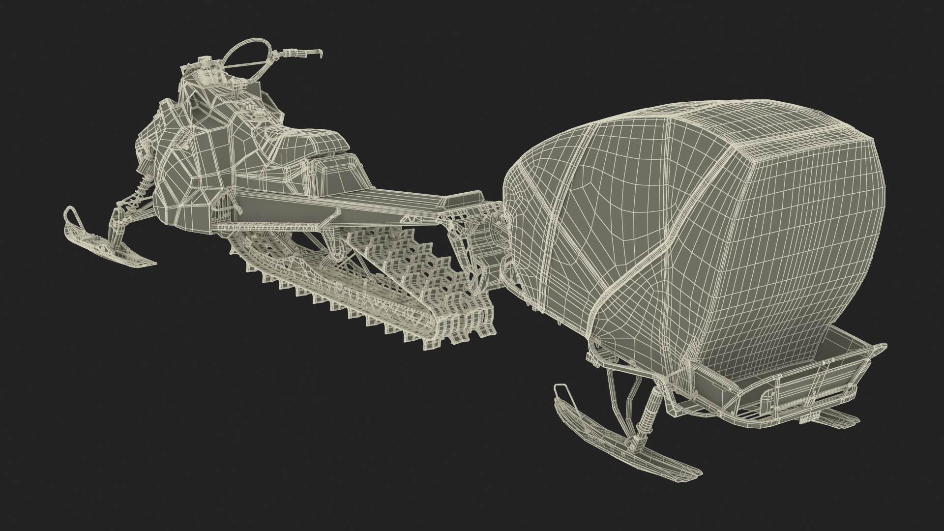 3D model Polaris Snowmobile with Sleigh