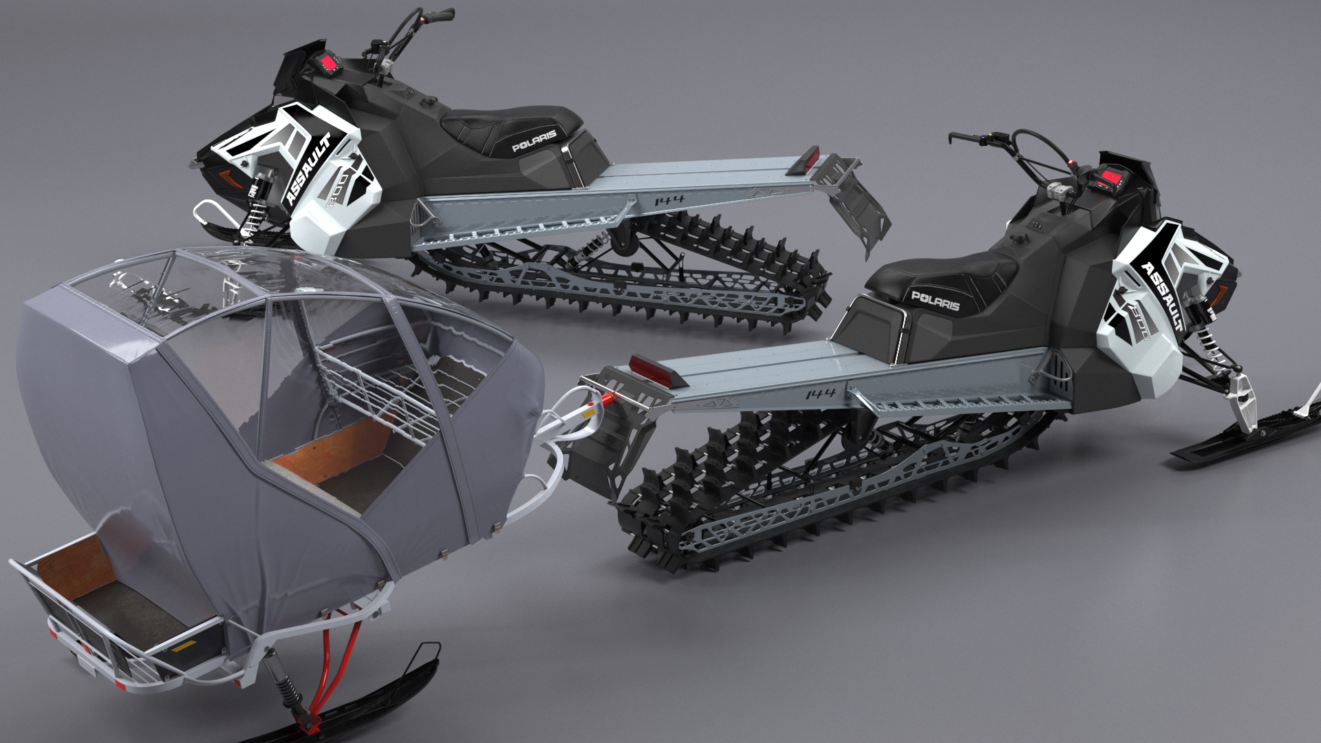 3D model Polaris Snowmobile with Sleigh