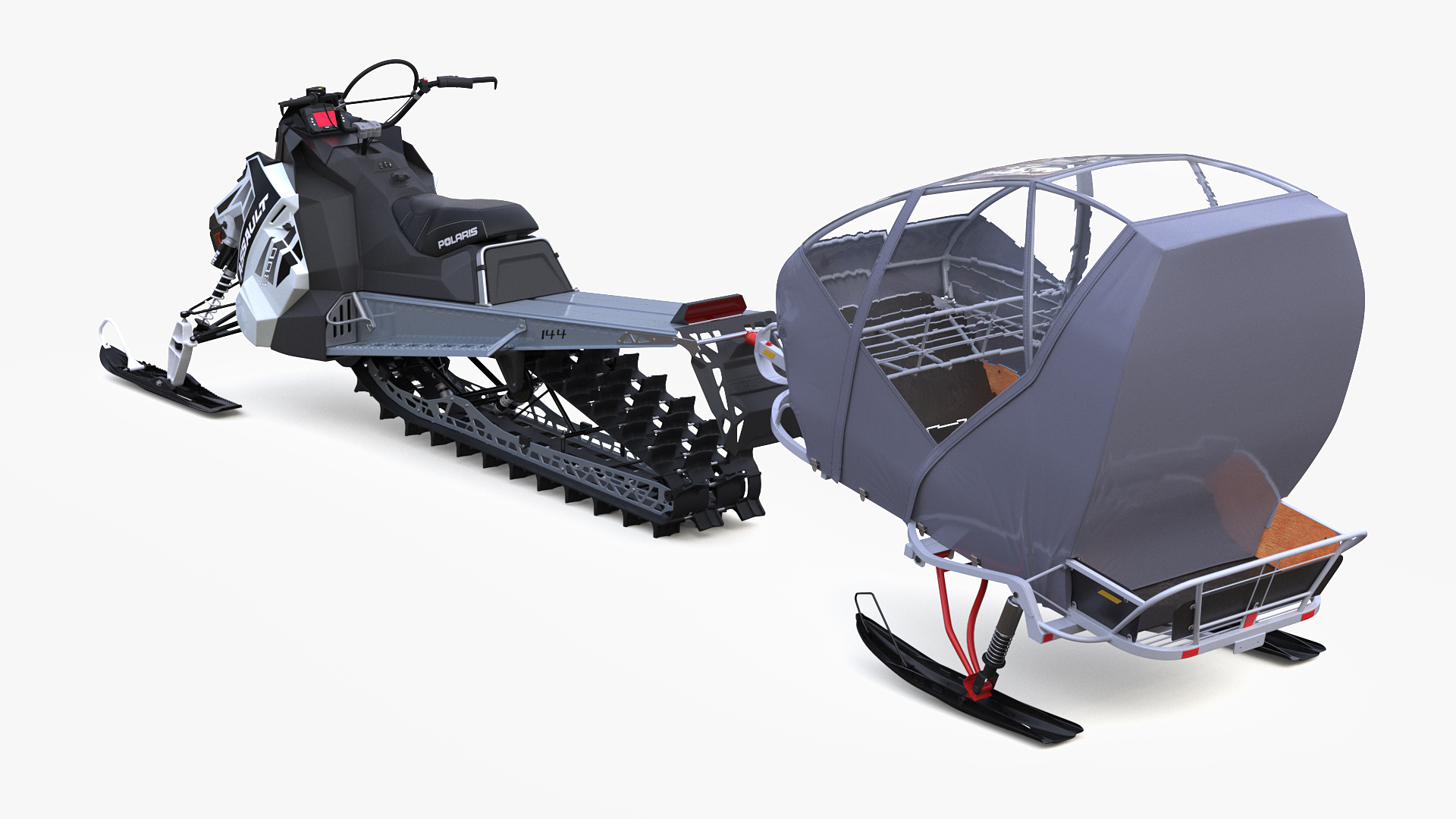 3D model Polaris Snowmobile with Sleigh
