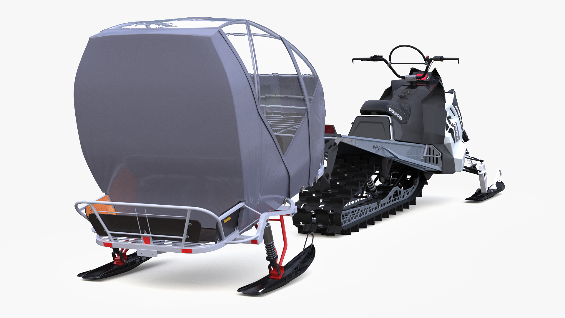 3D model Polaris Snowmobile with Sleigh