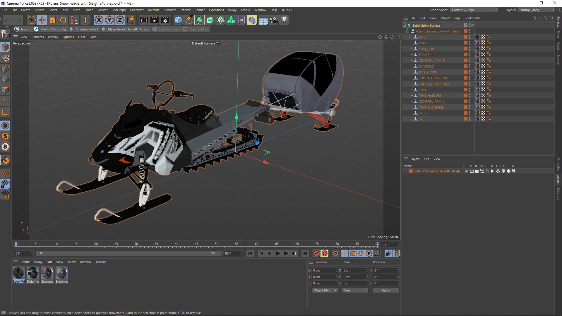 3D model Polaris Snowmobile with Sleigh