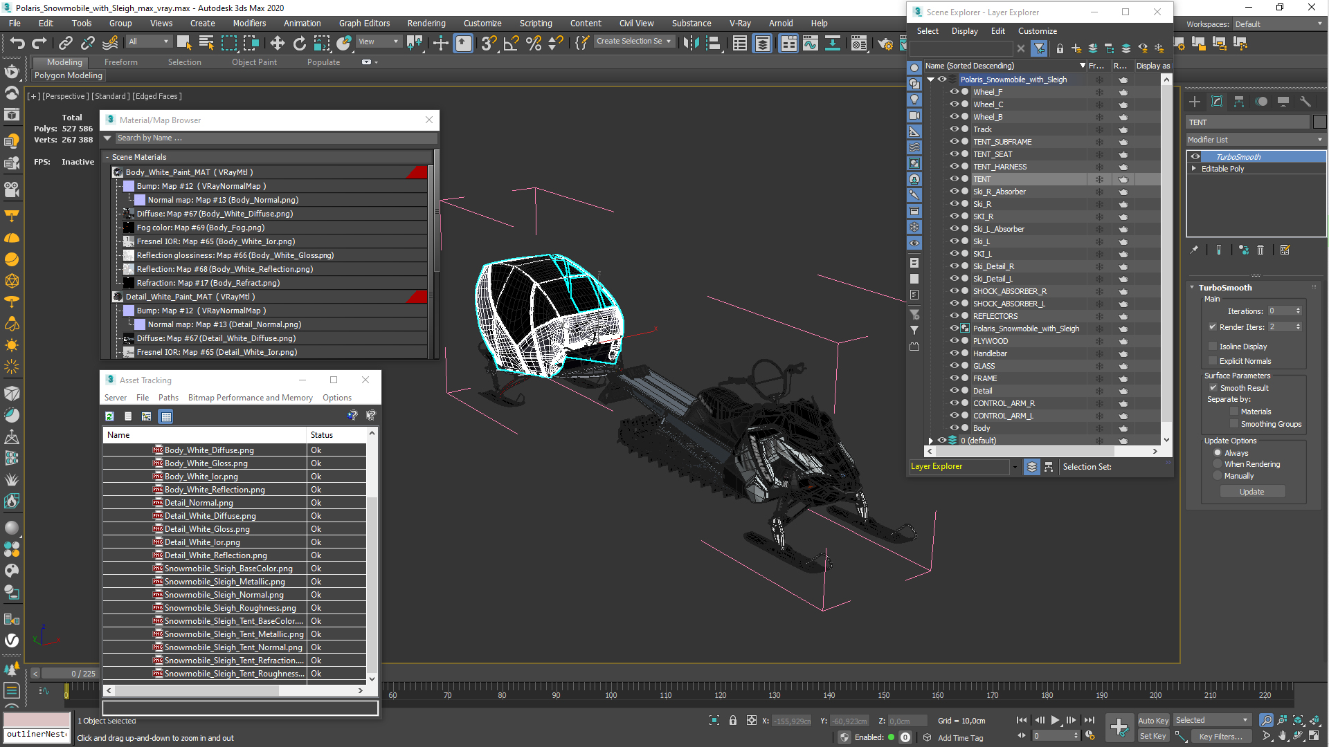 3D model Polaris Snowmobile with Sleigh