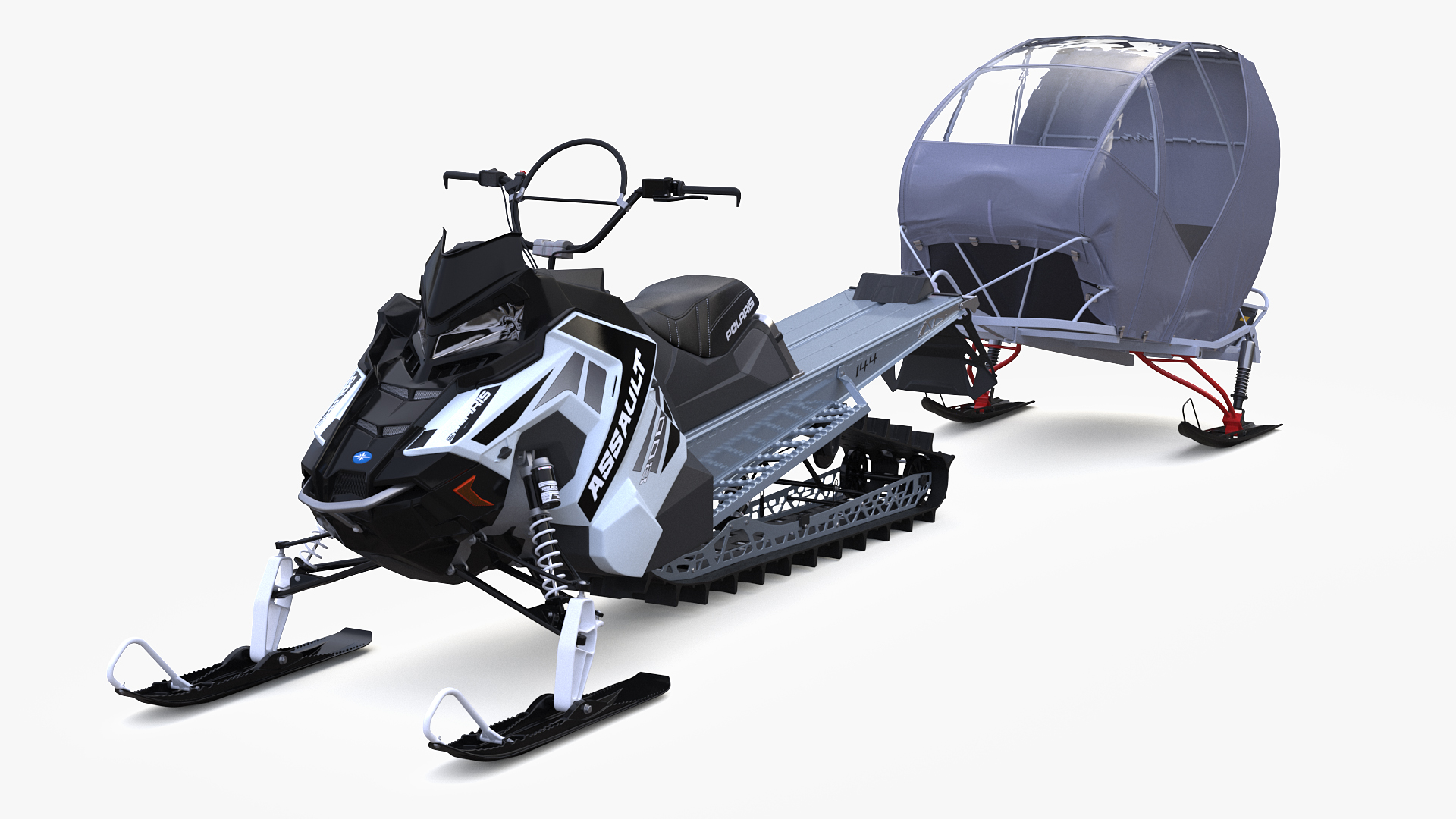 3D model Polaris Snowmobile with Sleigh