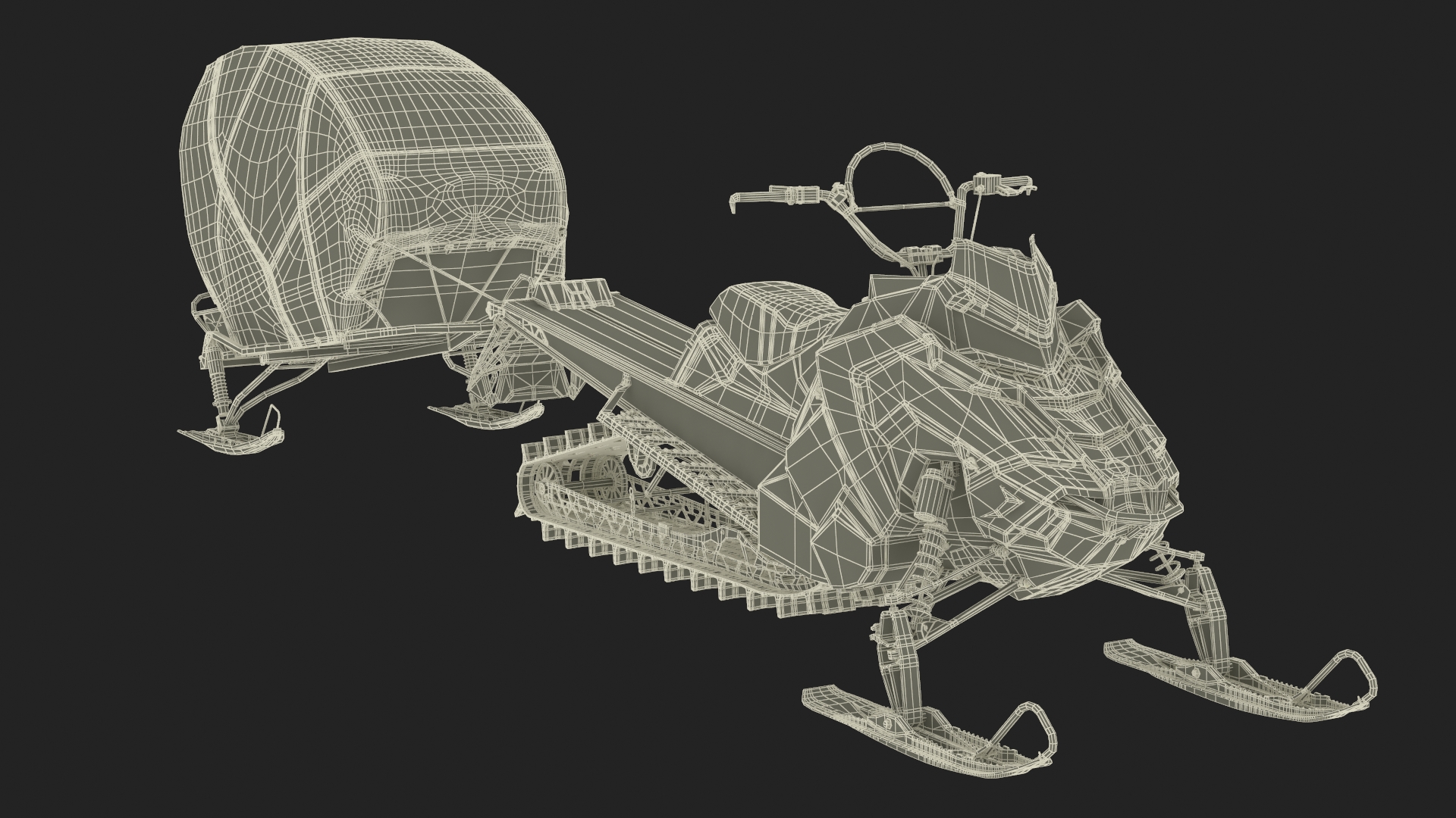 3D model Polaris Snowmobile with Sleigh