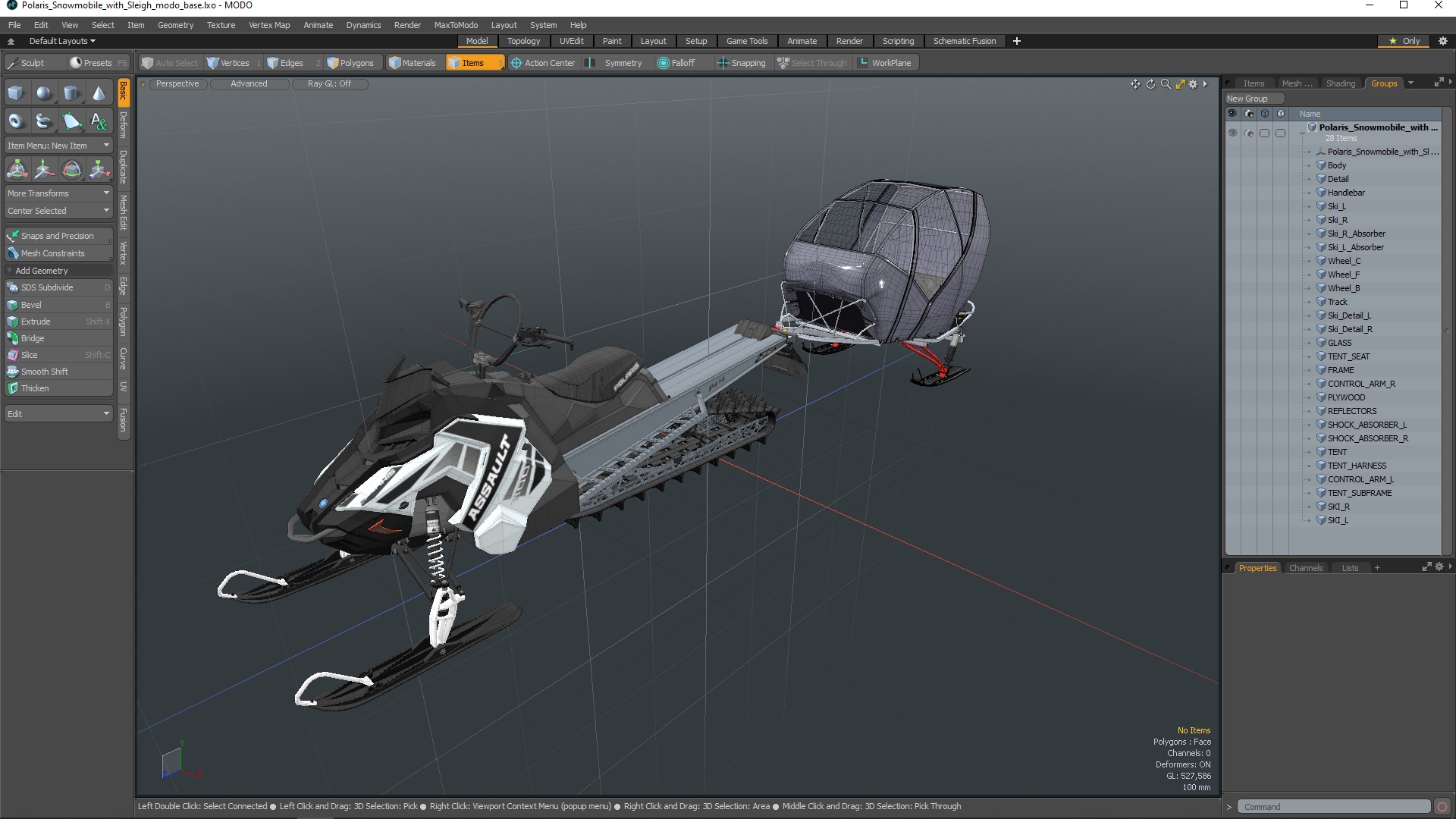 3D model Polaris Snowmobile with Sleigh
