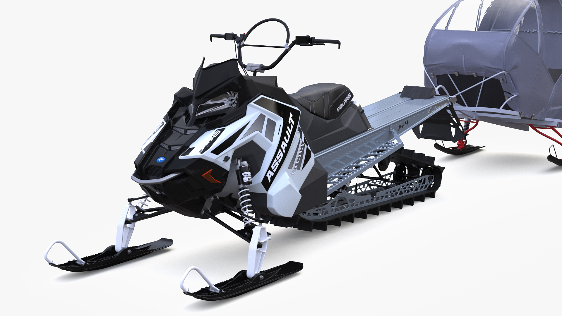 3D model Polaris Snowmobile with Sleigh