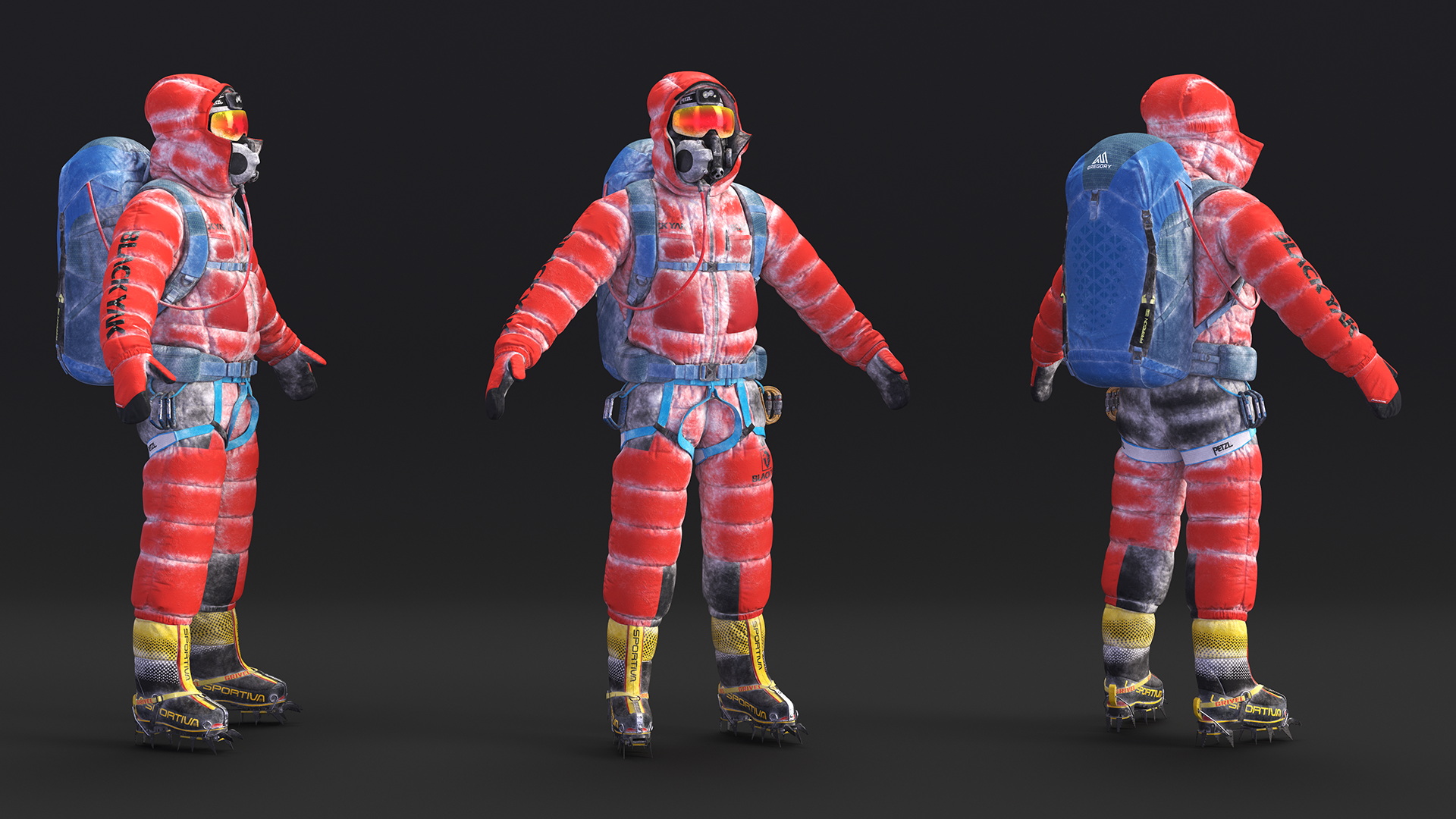 Everest Climber in a Snow-Covered Suit Rigged for Cinema 4D 3D model