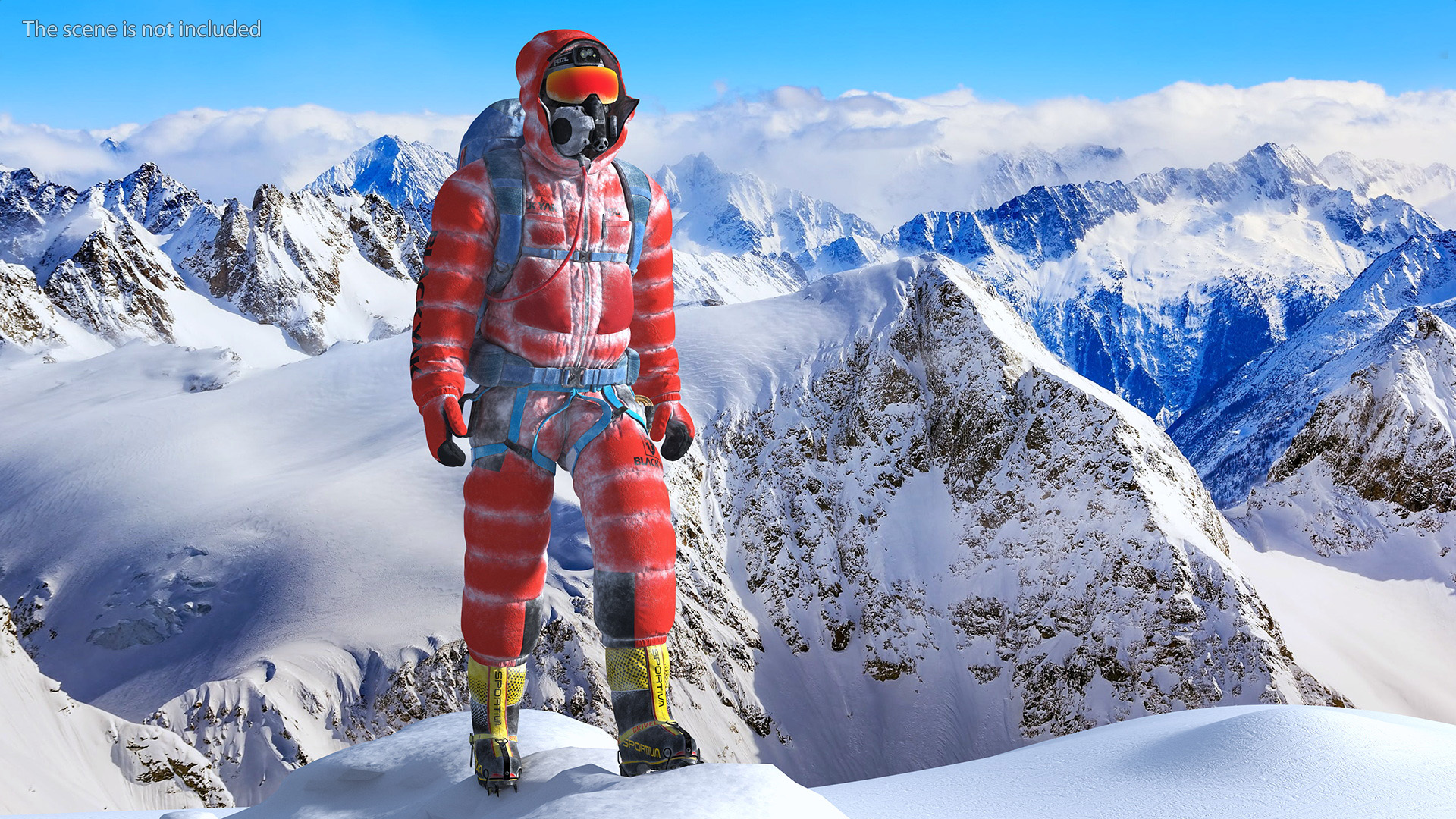 Everest Climber in a Snow-Covered Suit Rigged for Cinema 4D 3D model