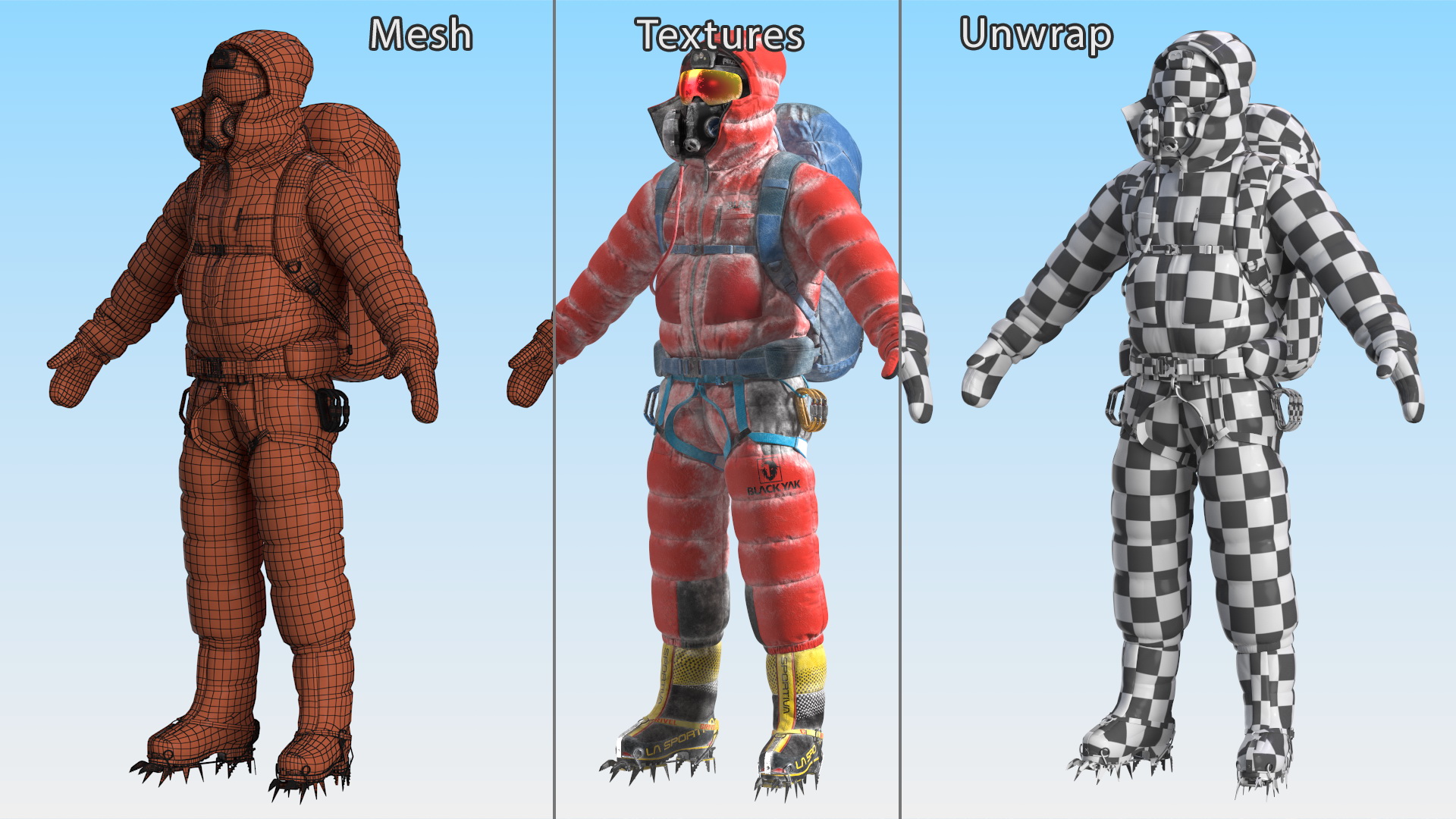 Everest Climber in a Snow-Covered Suit Rigged for Cinema 4D 3D model
