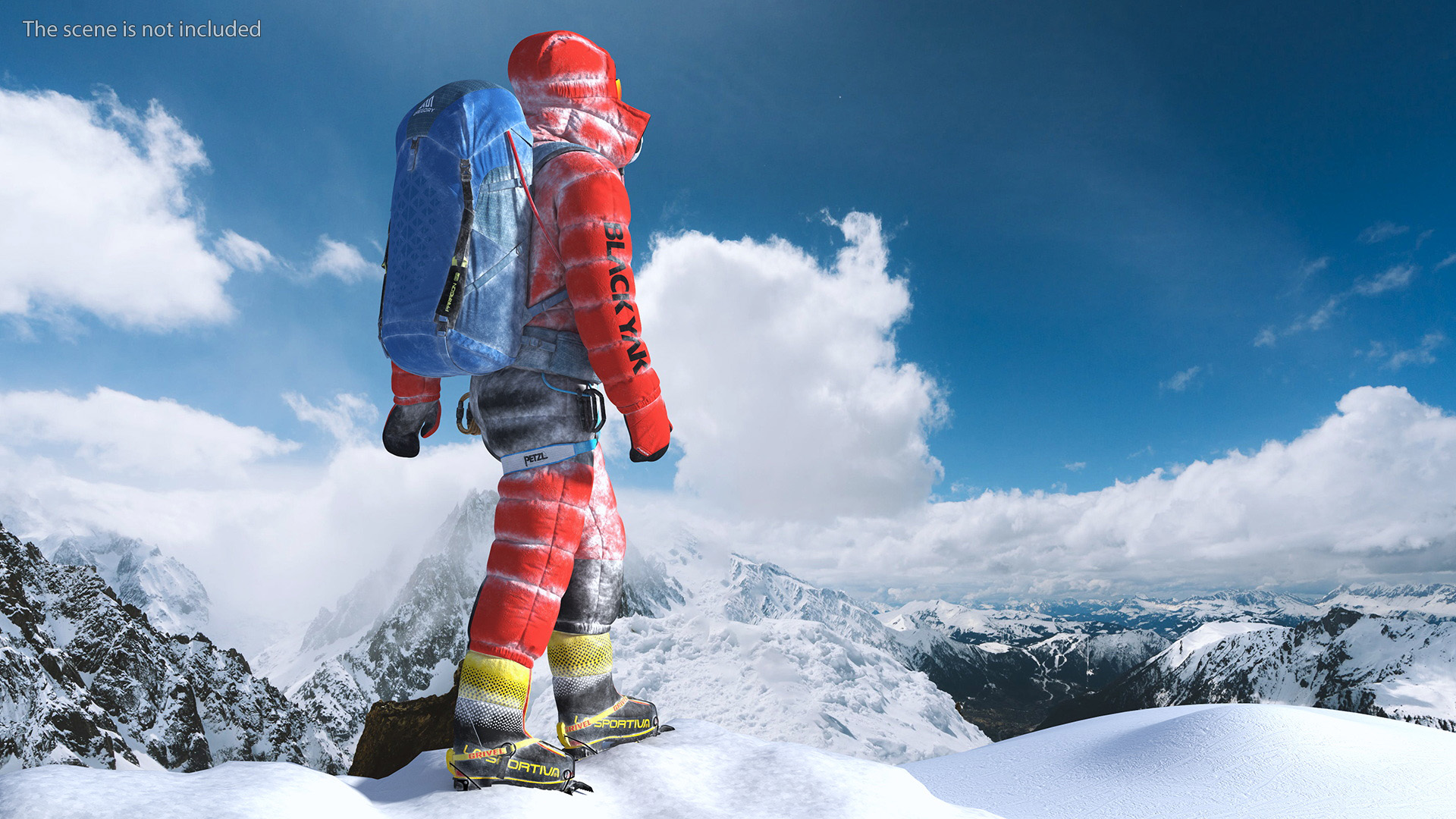 Everest Climber in a Snow-Covered Suit Rigged for Cinema 4D 3D model
