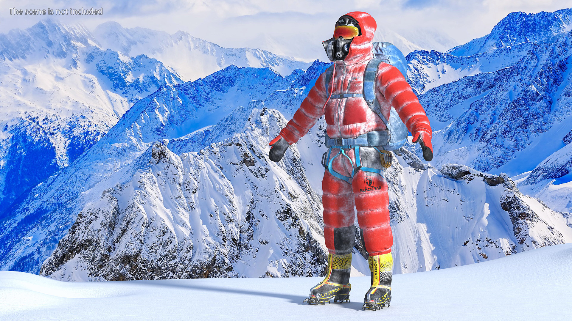 Everest Climber in a Snow-Covered Suit Rigged for Cinema 4D 3D model