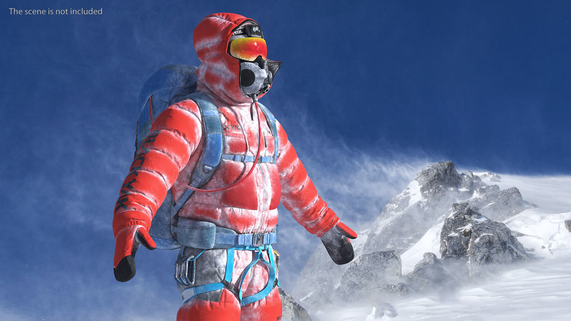 Everest Climber in a Snow-Covered Suit Rigged for Cinema 4D 3D model