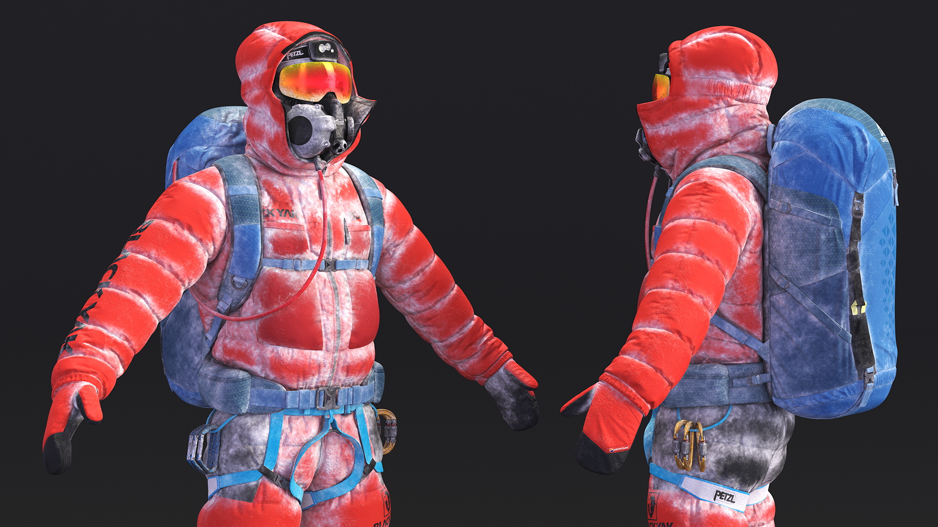 Everest Climber in a Snow-Covered Suit Rigged for Cinema 4D 3D model