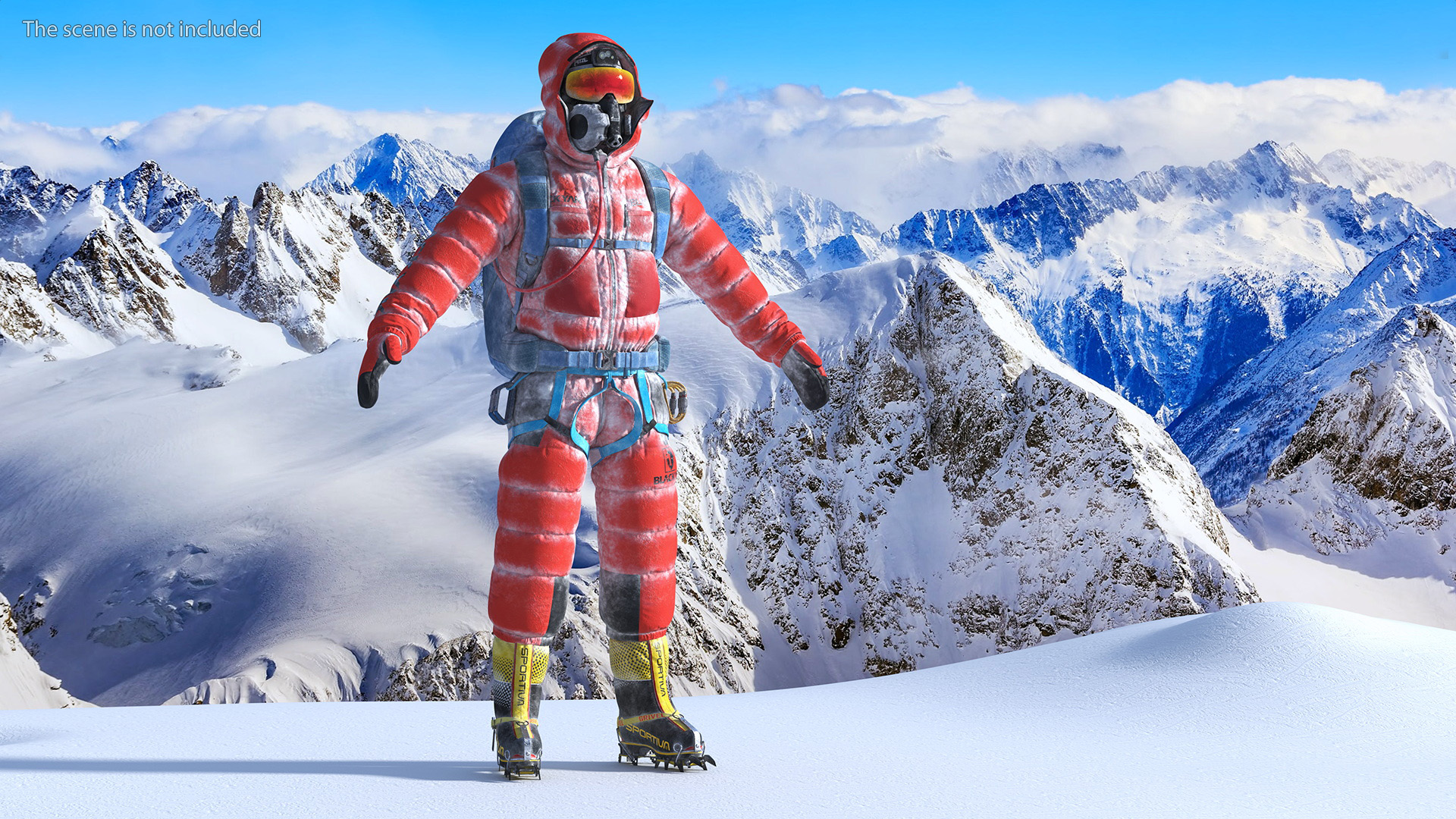 Everest Climber in a Snow-Covered Suit Rigged for Cinema 4D 3D model
