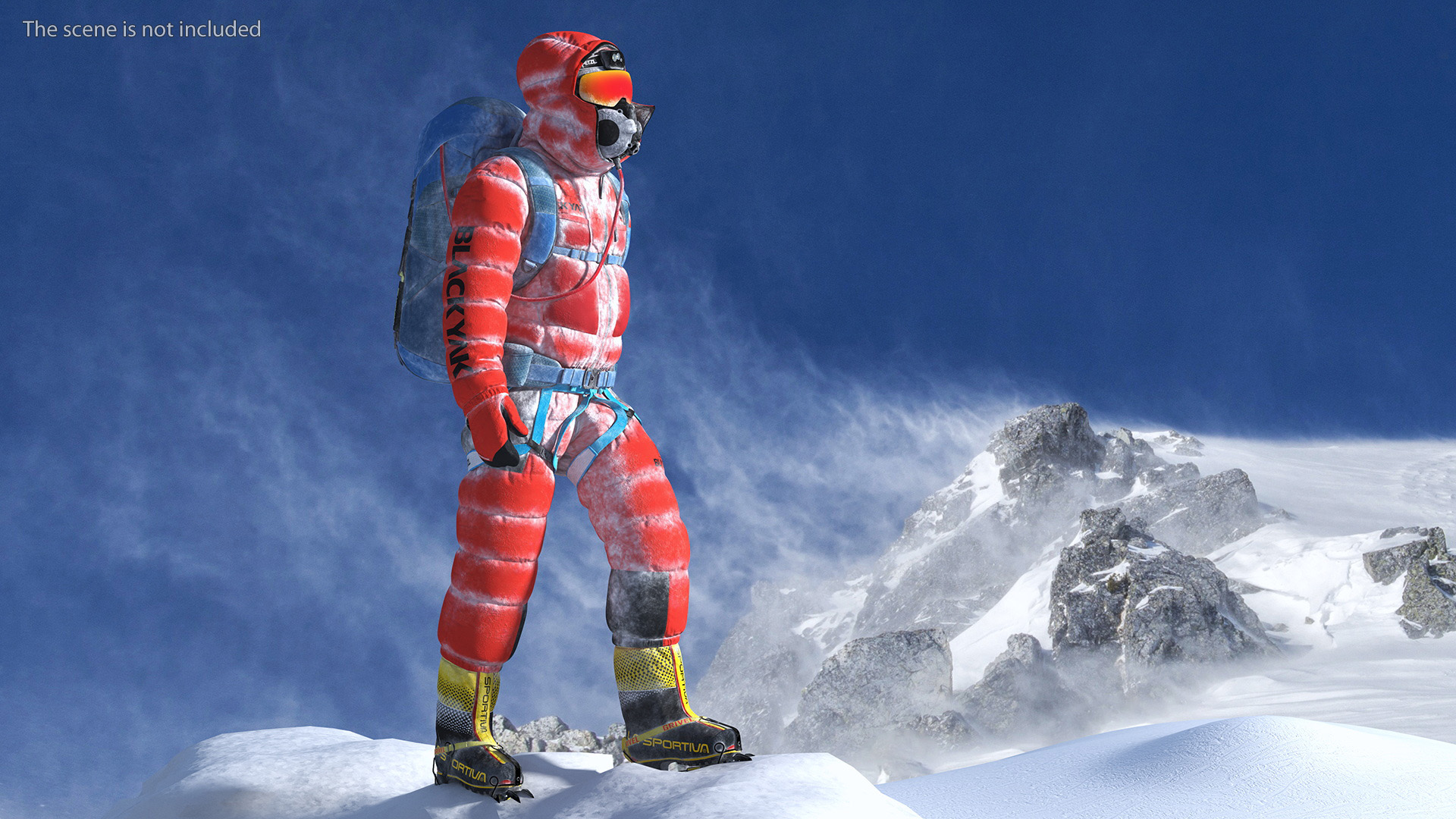 Everest Climber in a Snow-Covered Suit Rigged for Cinema 4D 3D model
