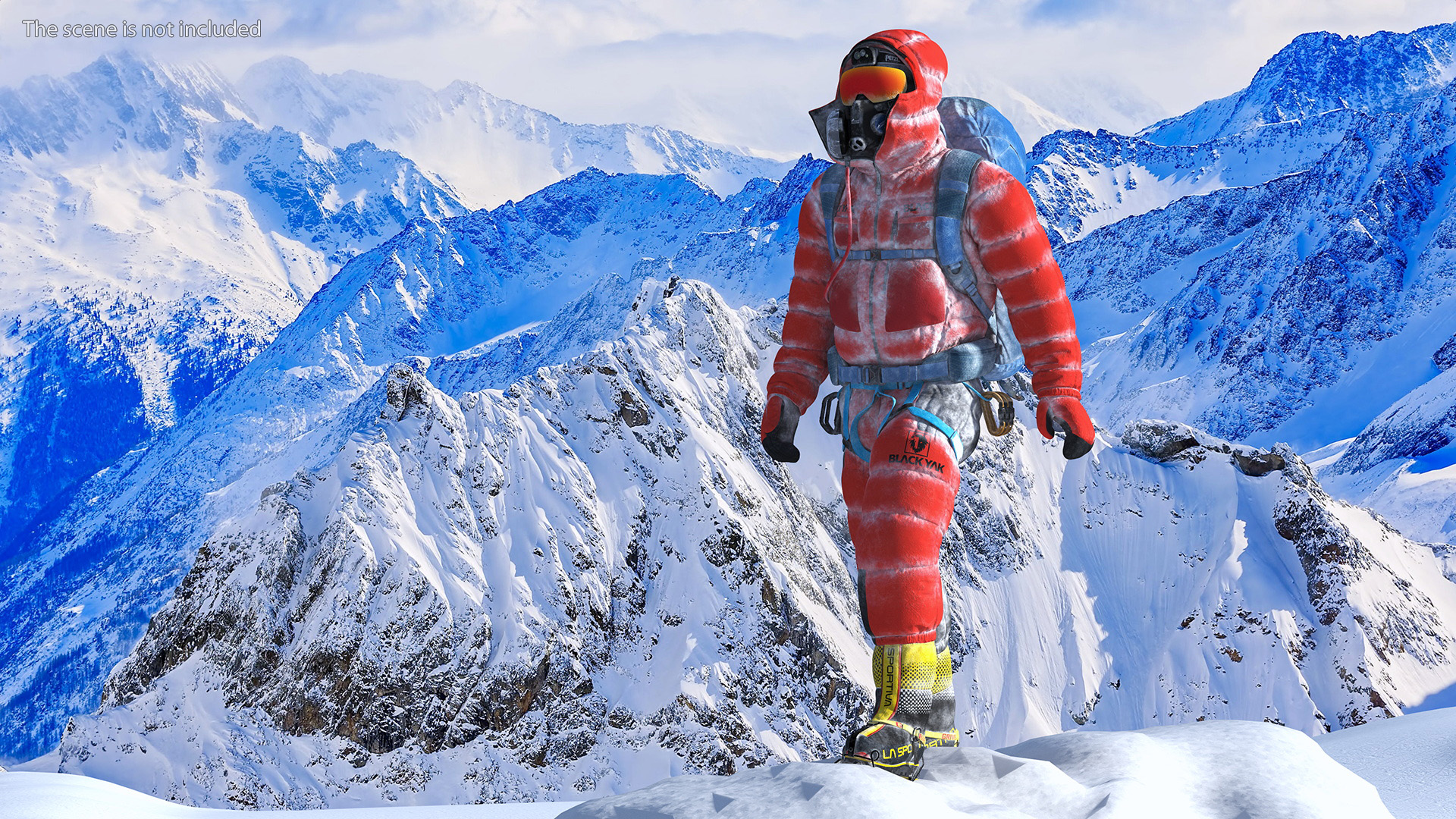 Everest Climber in a Snow-Covered Suit Rigged for Cinema 4D 3D model