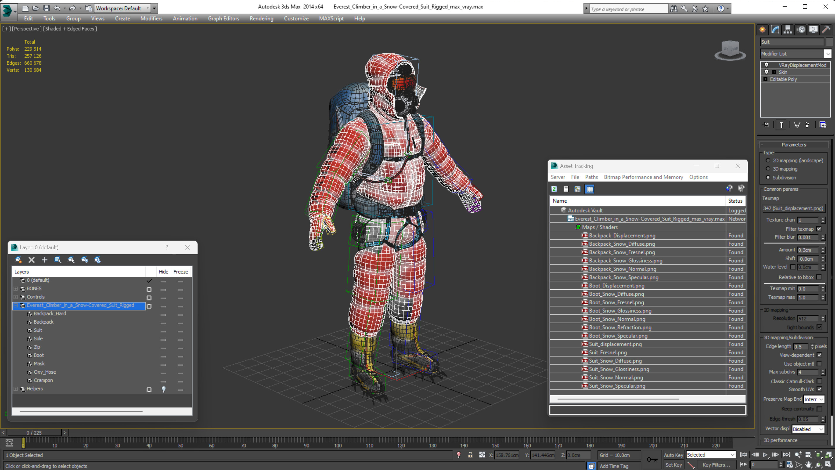 Everest Climber in a Snow-Covered Suit Rigged for Cinema 4D 3D model