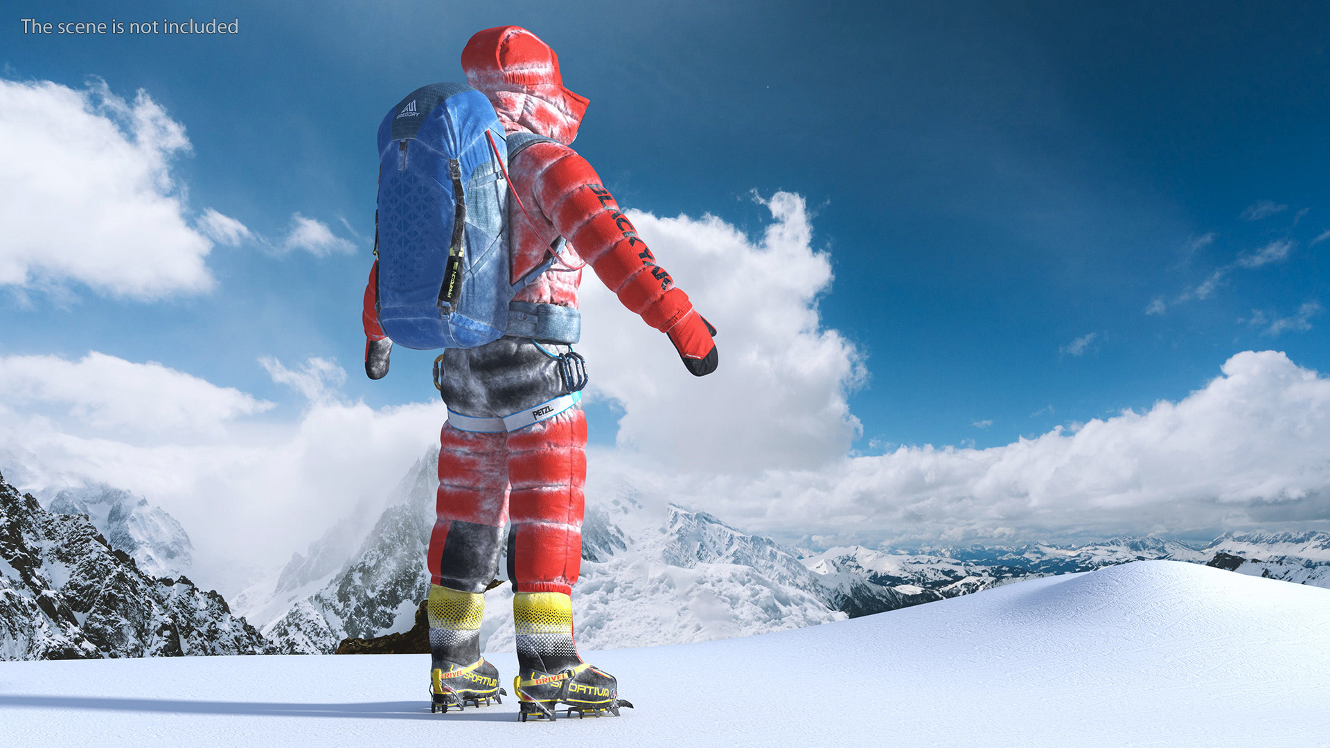 Everest Climber in a Snow-Covered Suit Rigged for Cinema 4D 3D model