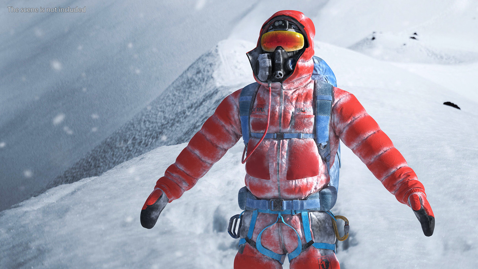 Everest Climber in a Snow-Covered Suit Rigged for Cinema 4D 3D model