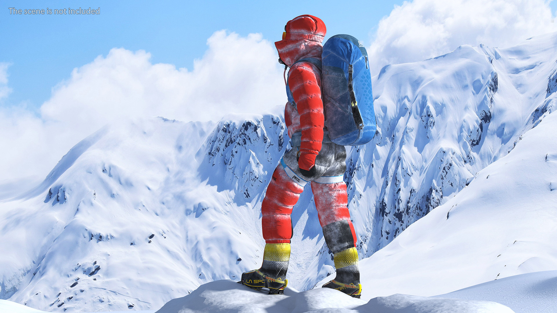 Everest Climber in a Snow-Covered Suit Rigged for Cinema 4D 3D model
